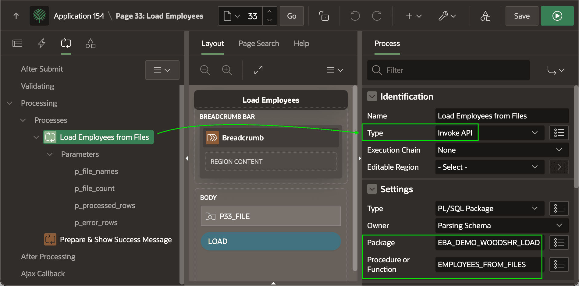 Calling Custom Data Load File Processing with Invoke API Page Process
