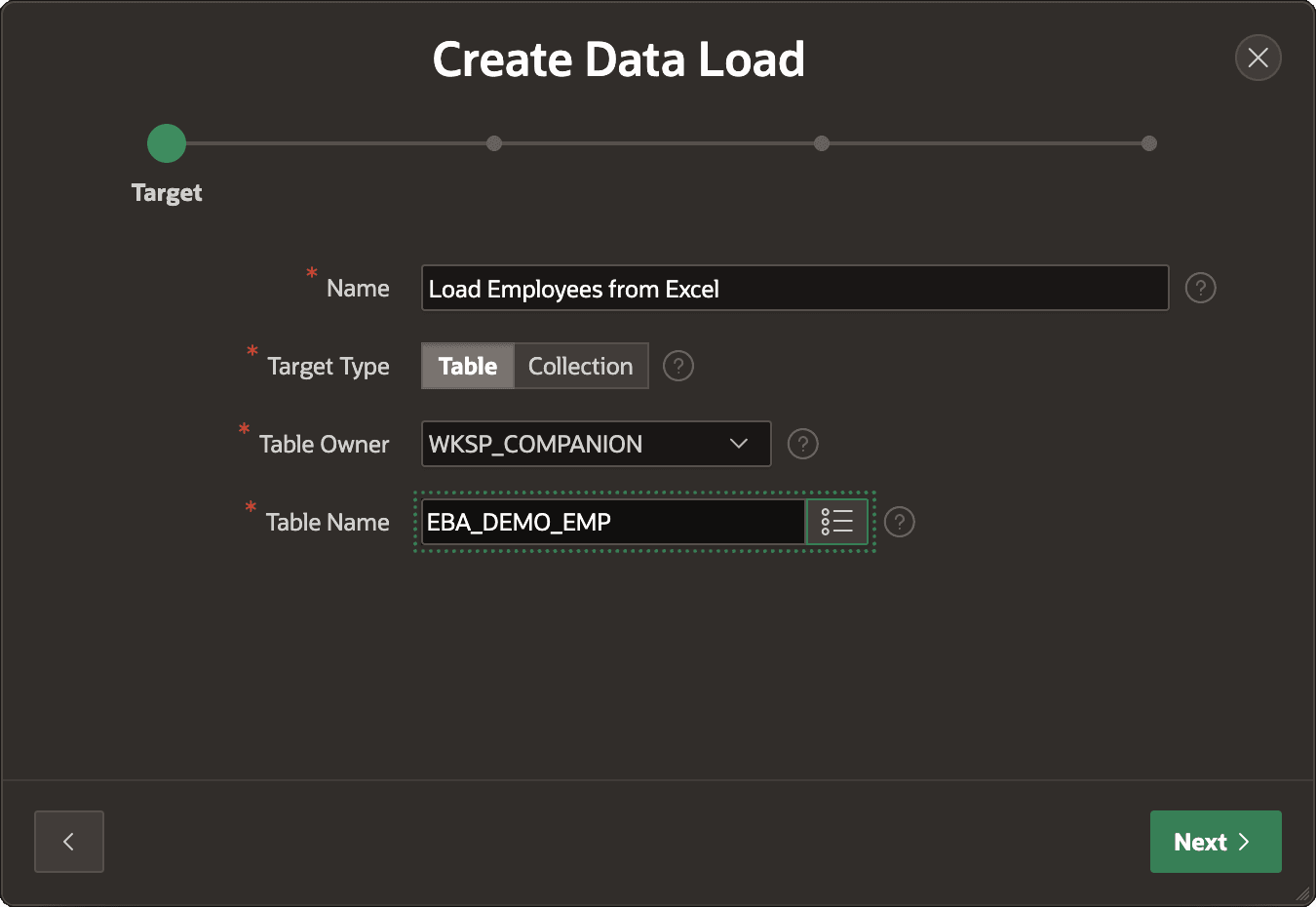 Creating a Data Load Definition for an Excel Spreadsheet