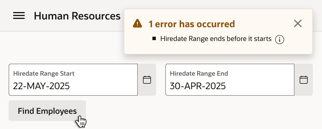 Expected Validation Error Treating Date Items as Dates