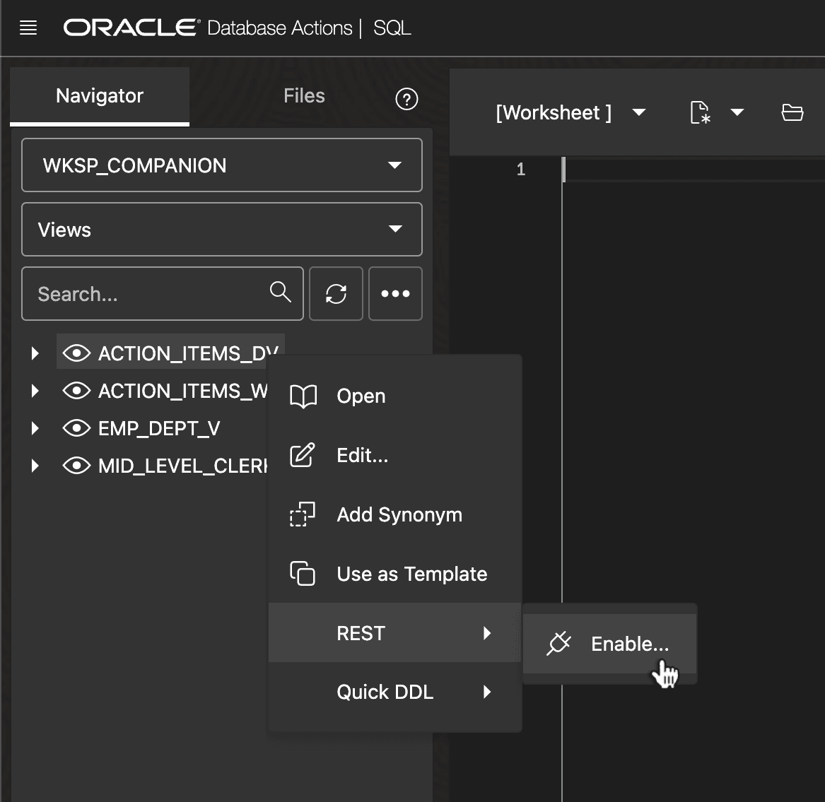 AutoREST-Enabling the ACTION_ITEMS_DV Duality View in SQL Developer Web AutoREST-Enabling the ACTION_ITEMS_DV Duality View in SQL Developer Web