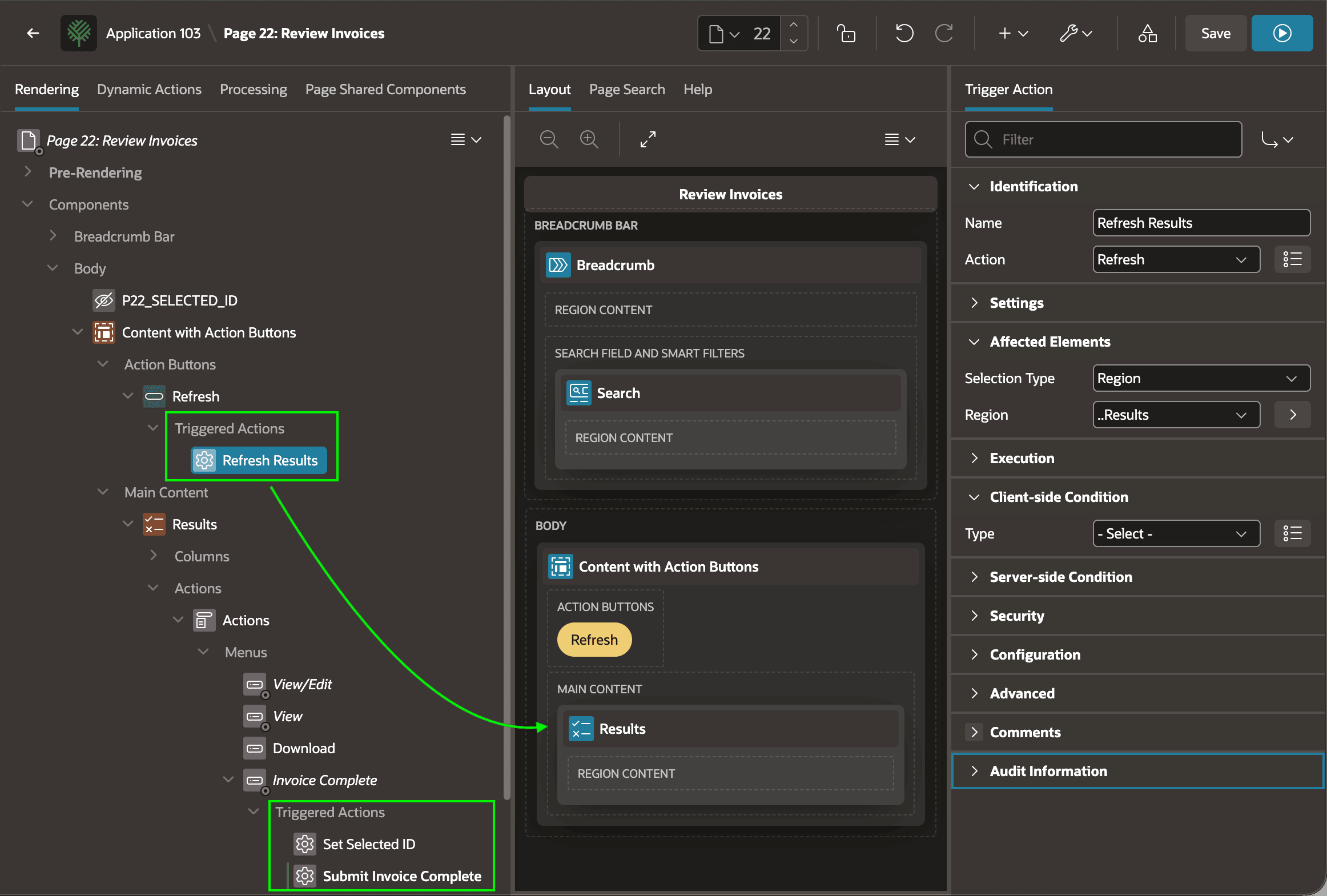Define Triggered Actions on Buttons and Menus in the Rendering Tab