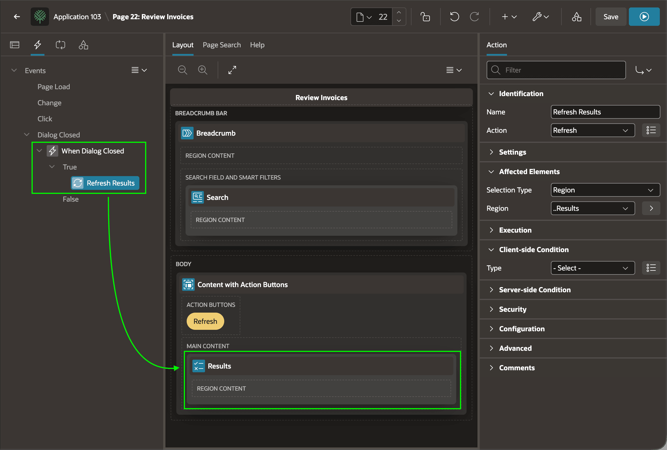 Dynamic Action Tabs Shows Event Handlers and Actions