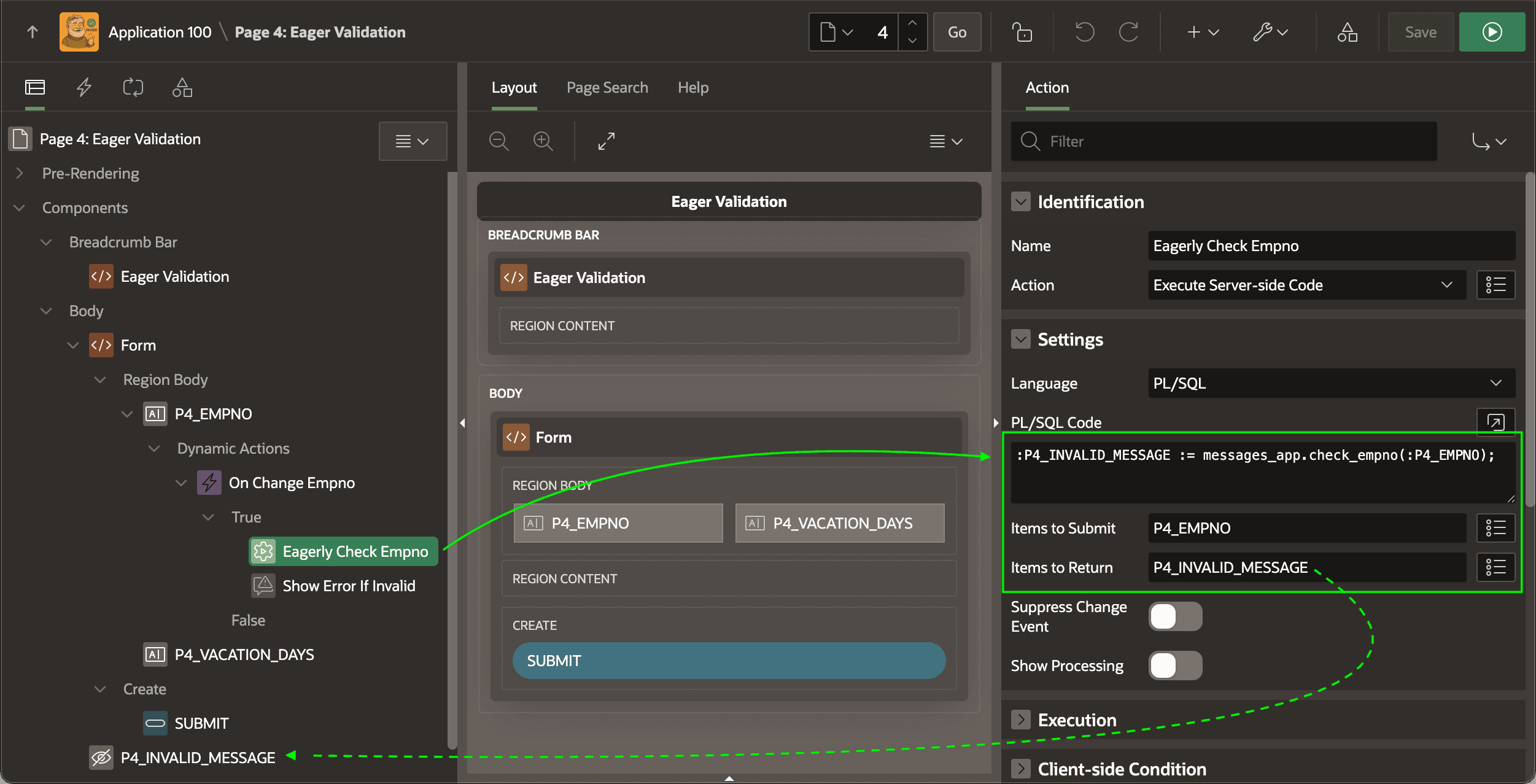 Dynamic Action Eagerly Calls CHECK_EMPNO Validation Function Dynamic Action Eagerly Calls CHECK_EMPNO Validation Function