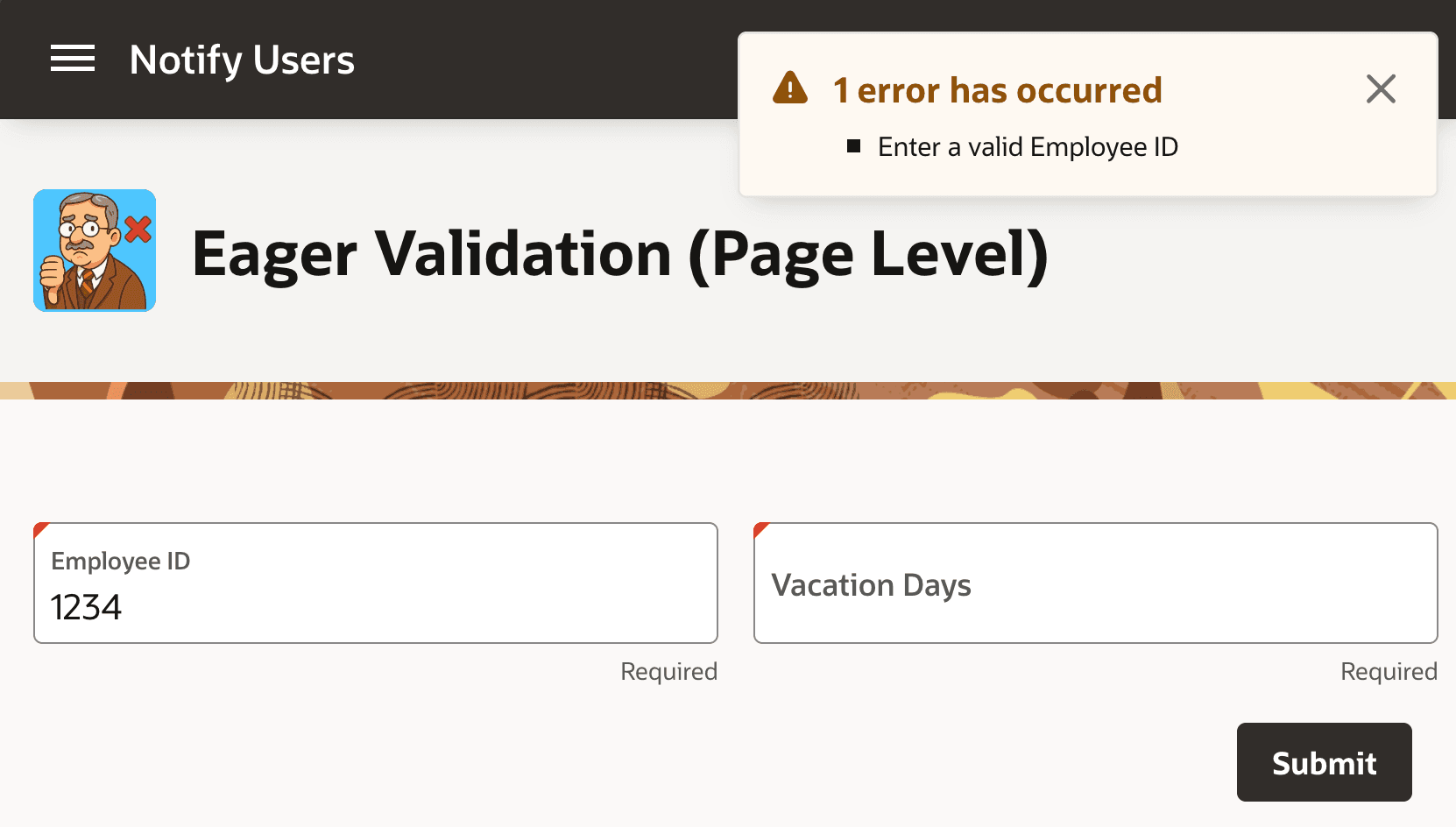 Eagerly Displaying a Page-Level Error Message Before User Submits Eagerly Displaying a Page-Level Error Message Before User Submits
