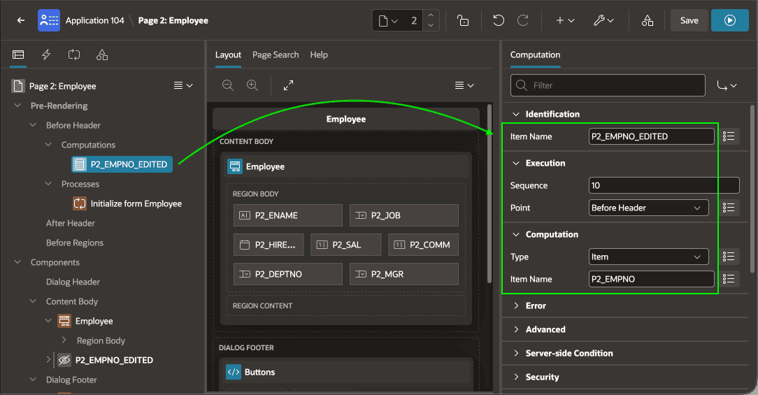 Storing Primary Key Being Edited in a Hidden Item with a Computation