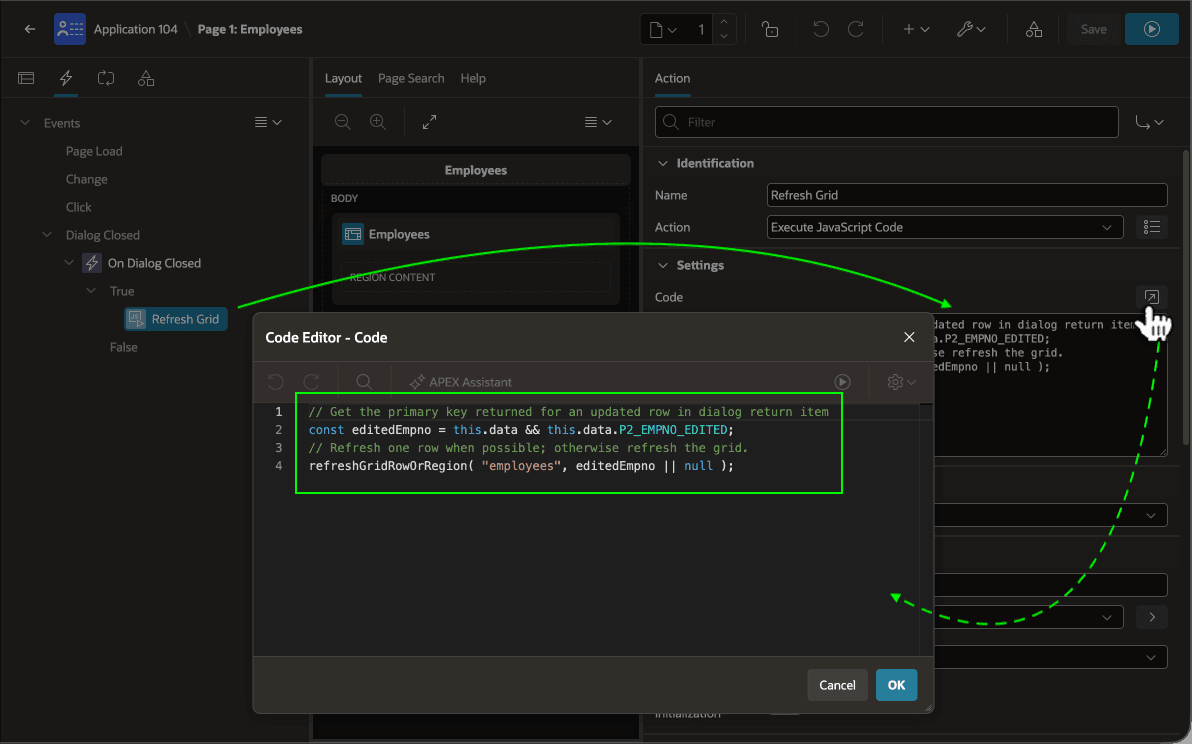 Calling Helper Function to Refresh Grid Row on Dialog Close