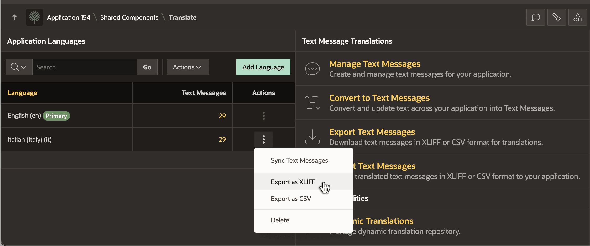 Exporting all Text Messages for a Language to an XLIFF File Exporting all Text Messages for a Language to an XLIFF File