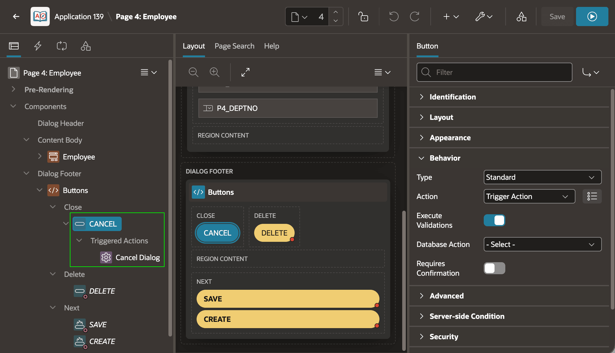 Wizard-Created Modal Form Page Cancel Button