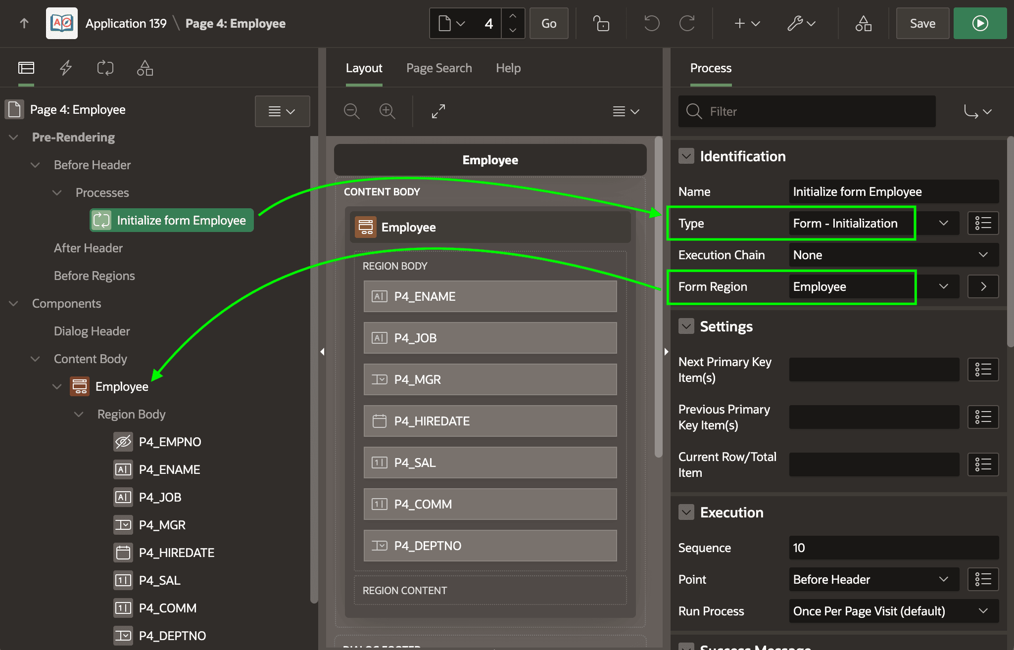 Form Initialization Page Process Retrieves Row by Primary Key