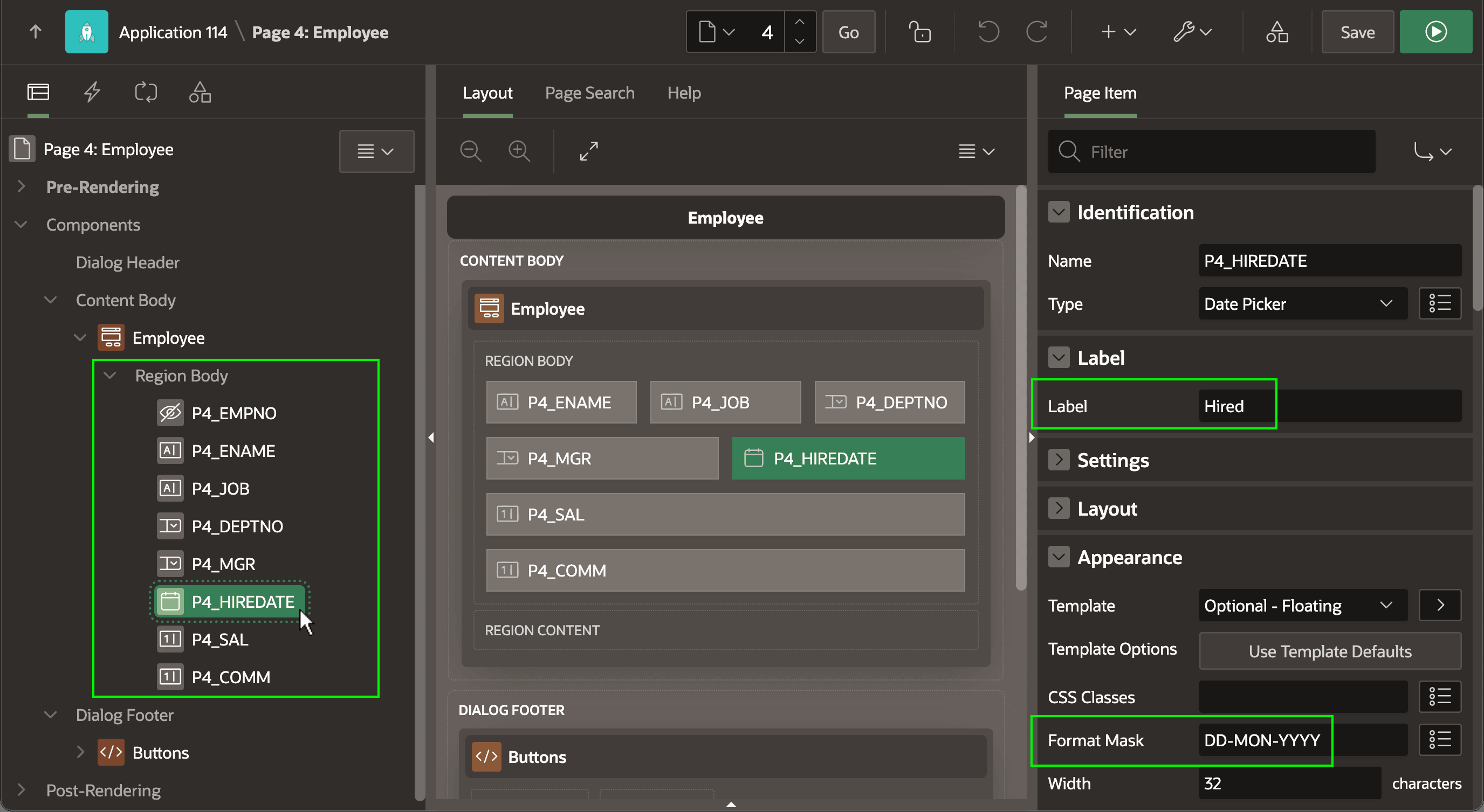 Form Region Page Items