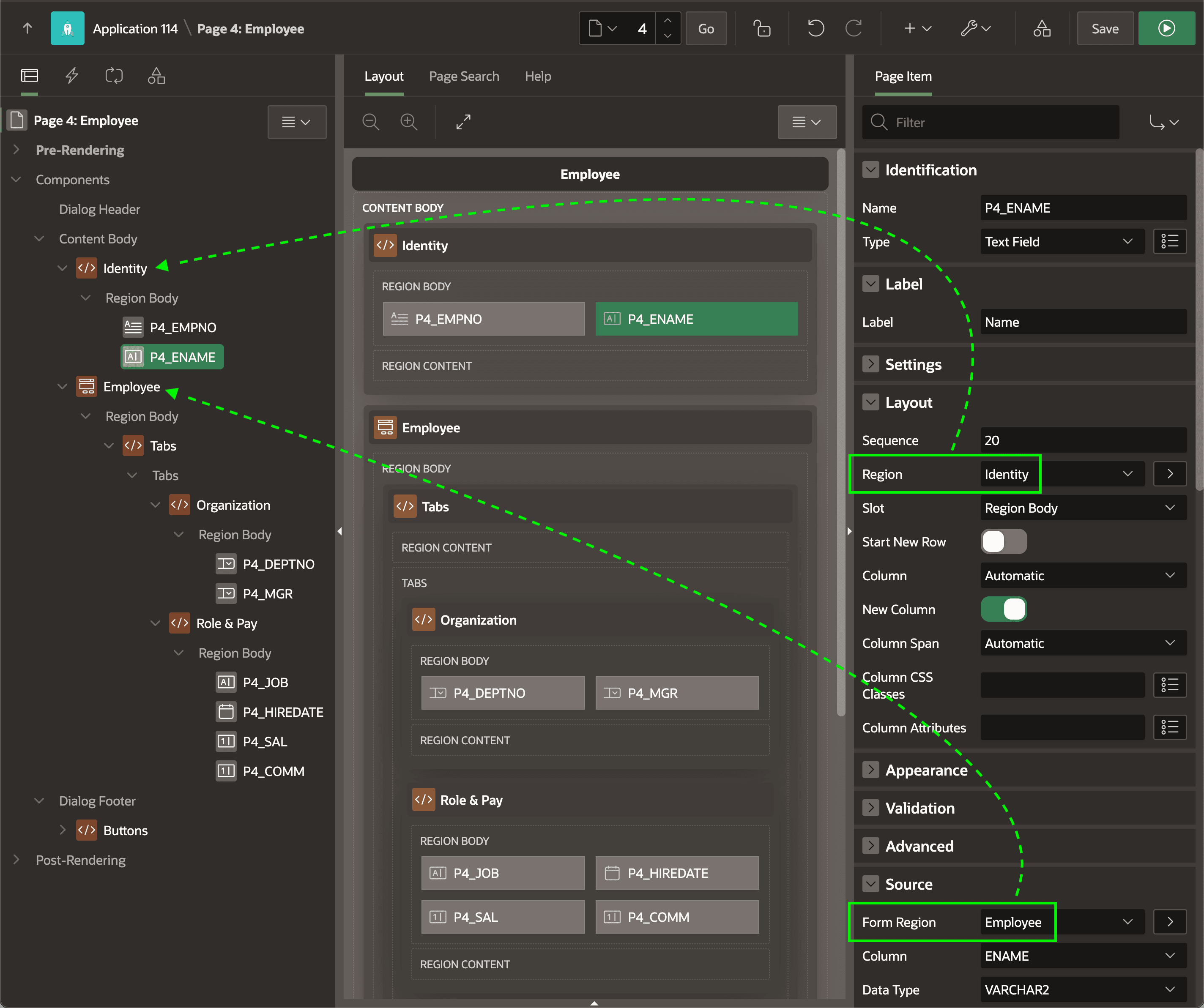 Form Region Source and Region Layout Properties