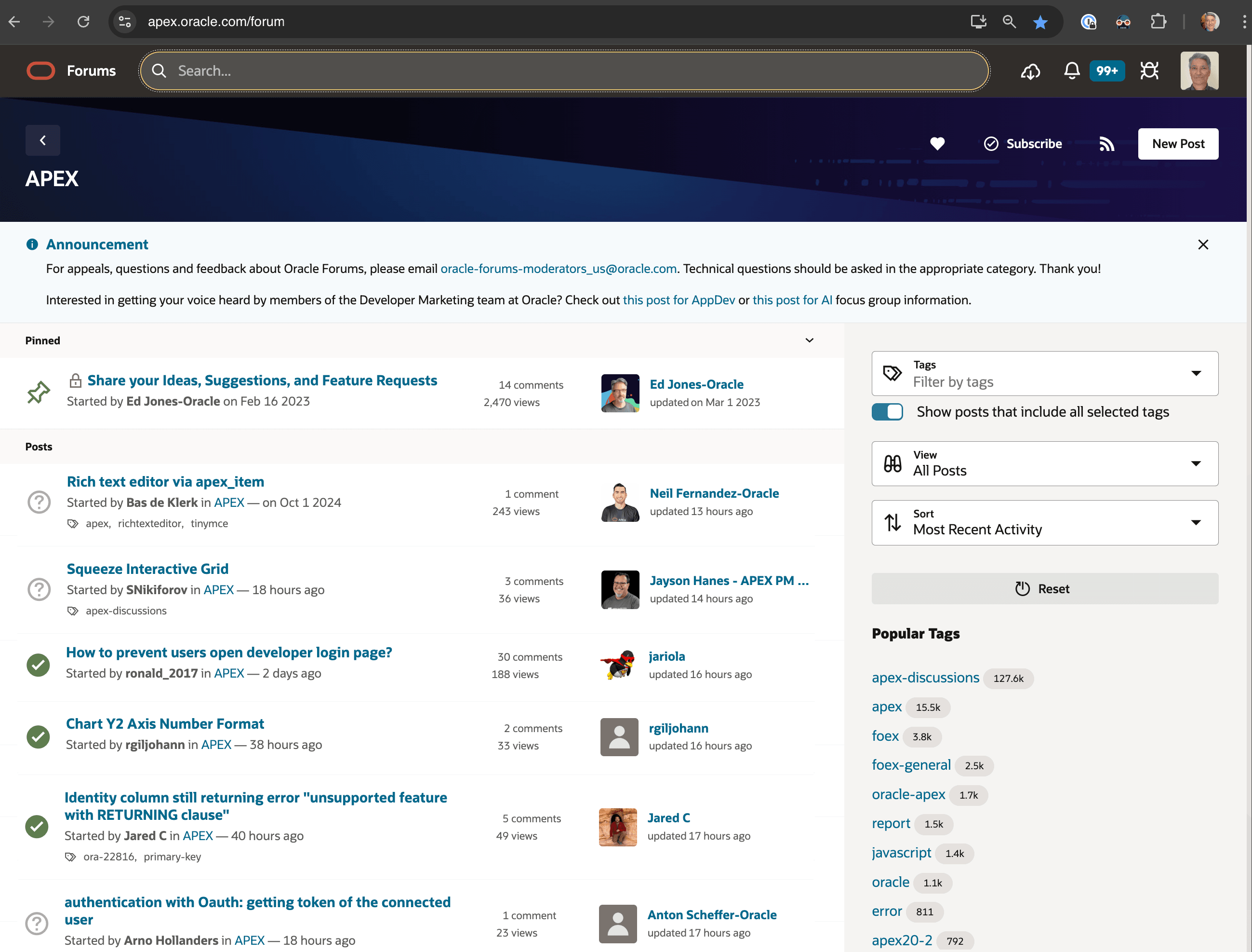 APEX Community Discussion Forum, Built Using APEX