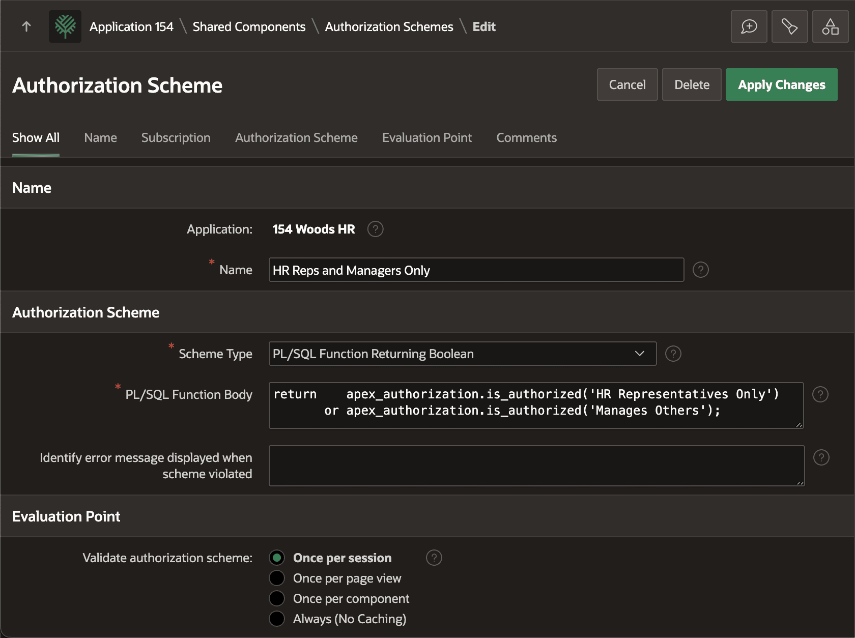 Using PL/SQL Expression to Combine Other Authorization Schemes