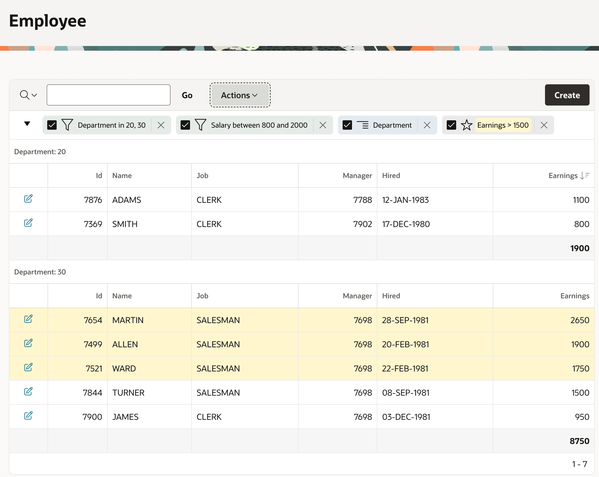 Filtered, Highlighted, Grouped Employees with Computed and Aggregate Fields Filtered, Highlighted, Grouped Employees with Computed and Aggregate Fields