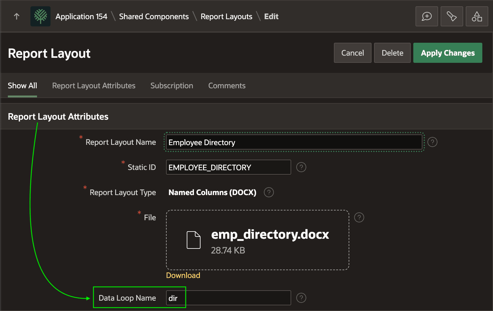 Specifying Layout Data Loop Name to Match Layout Tags