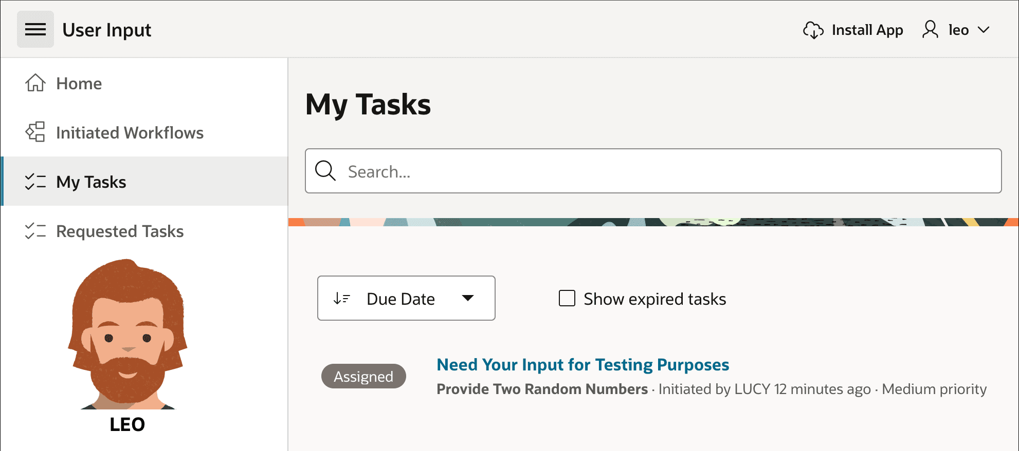 Leo Sees Task Assigned to Him in His "My Tasks" Page