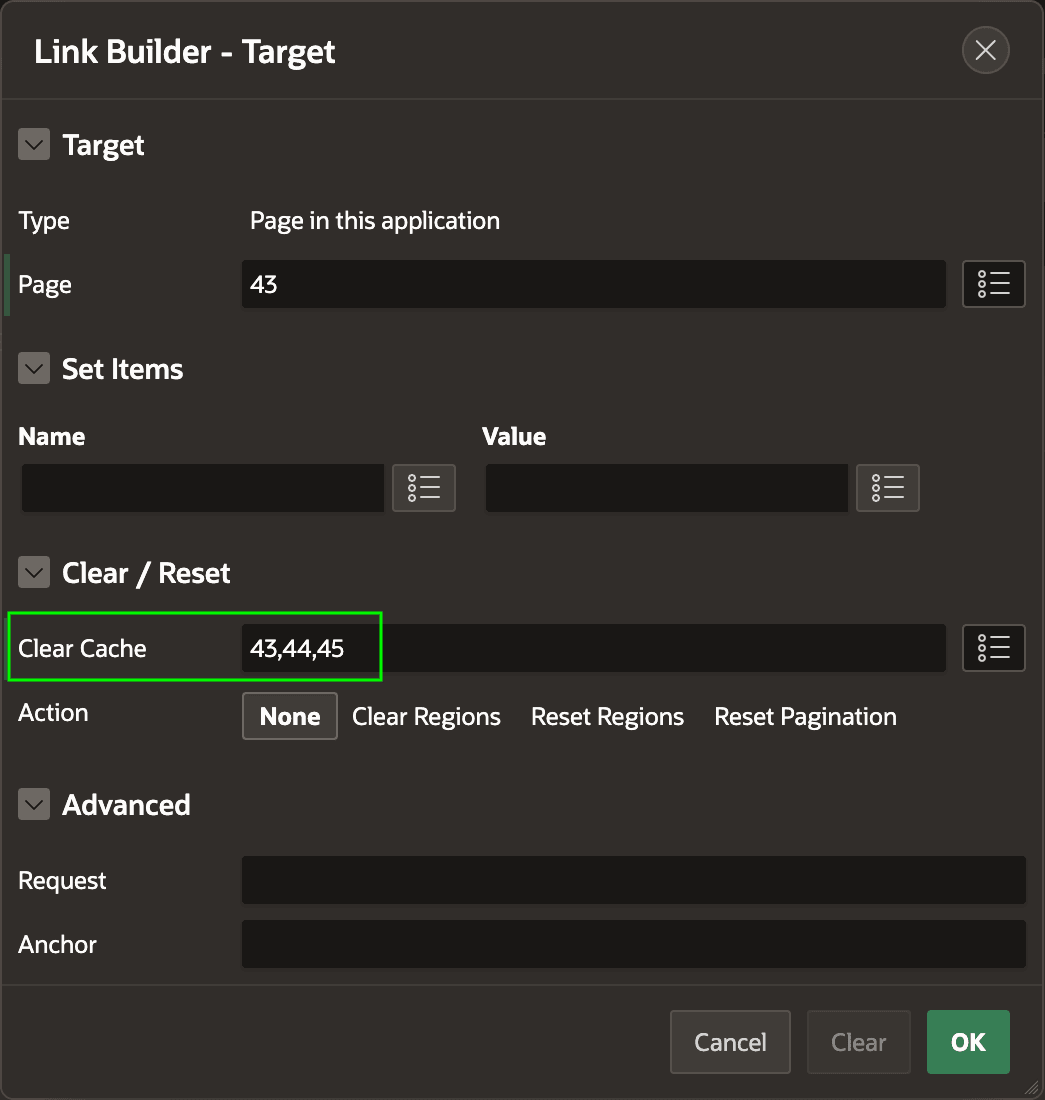 Clear Cache Setting in Button Target Dialog Clear Cache Setting in Button Target Dialog
