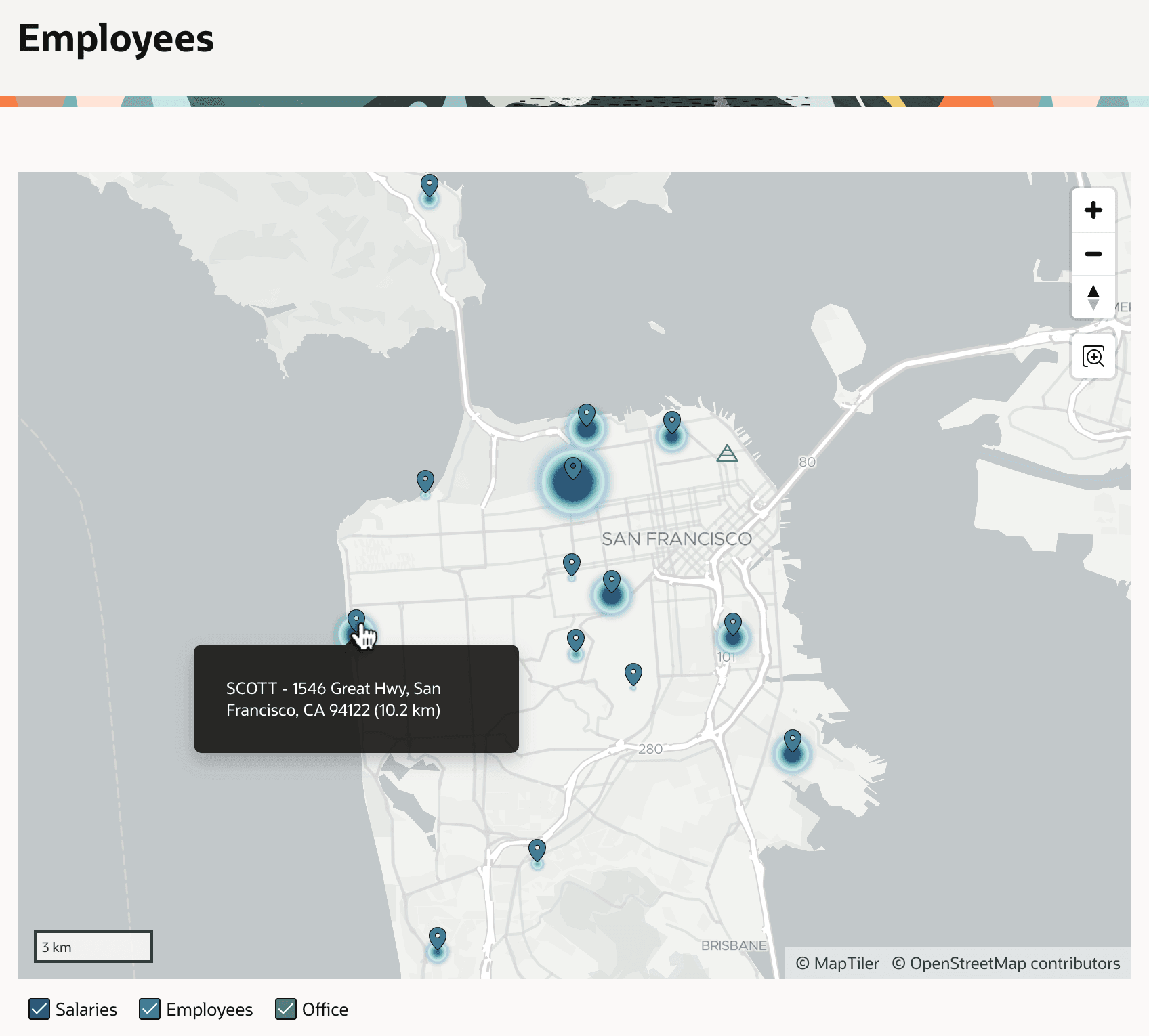 Showing the Office and Employees Distance Away Showing the Office and Employees Distance Away