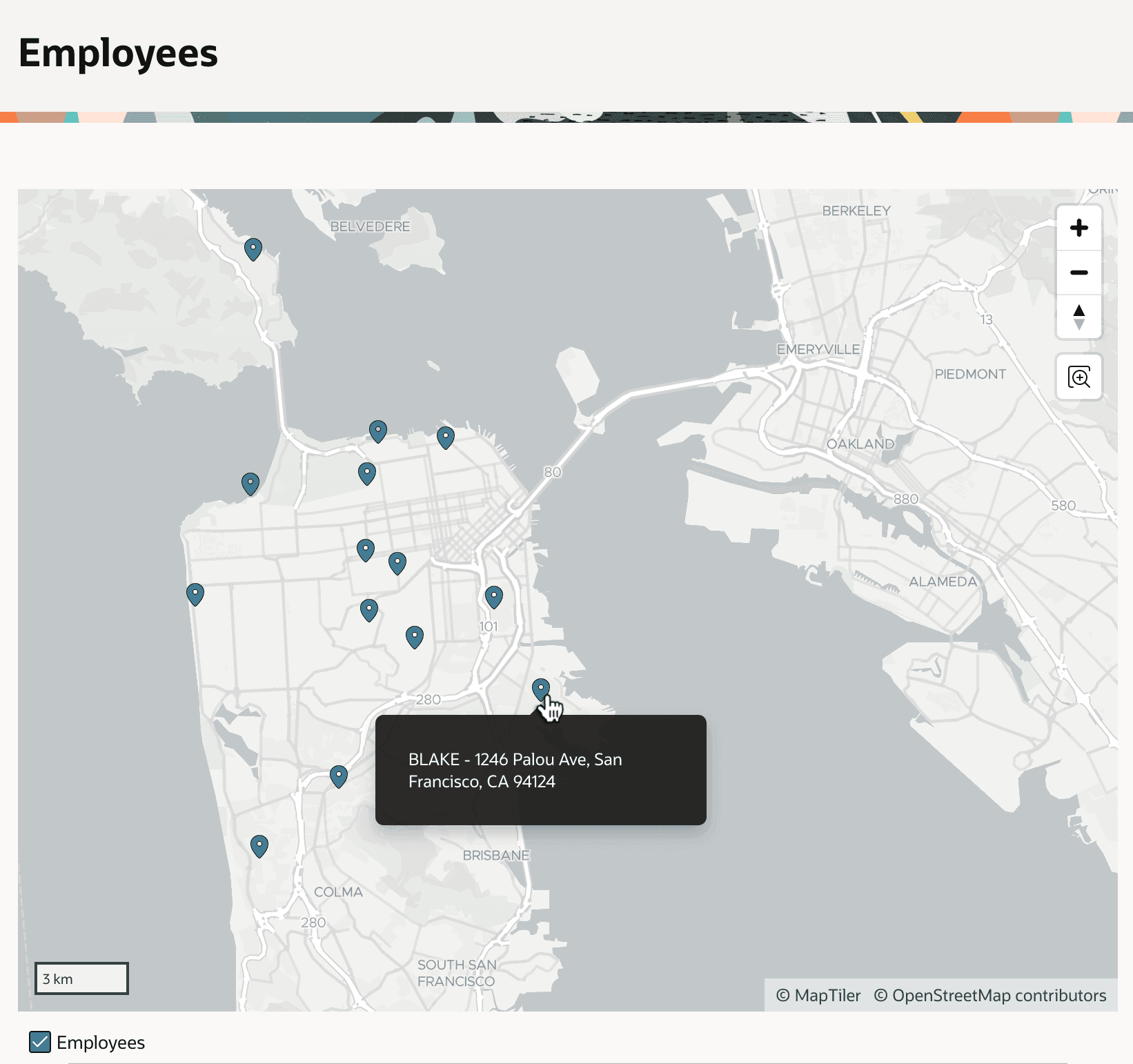 Maps Showing Employees Addresses