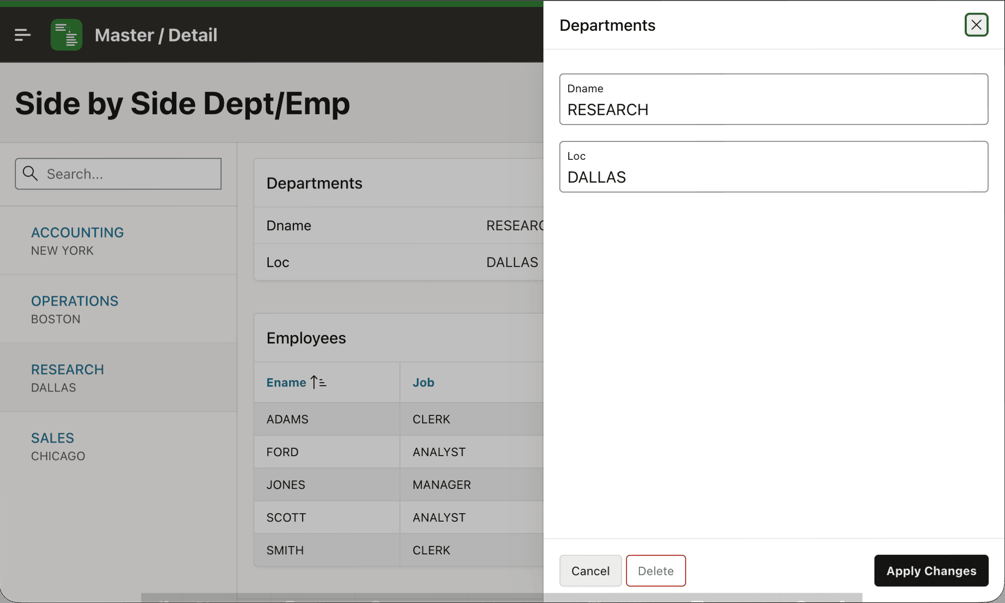 Editing the Selected Master Row in a Modal Drawer Editing the Selected Master Row in a Modal Drawer
