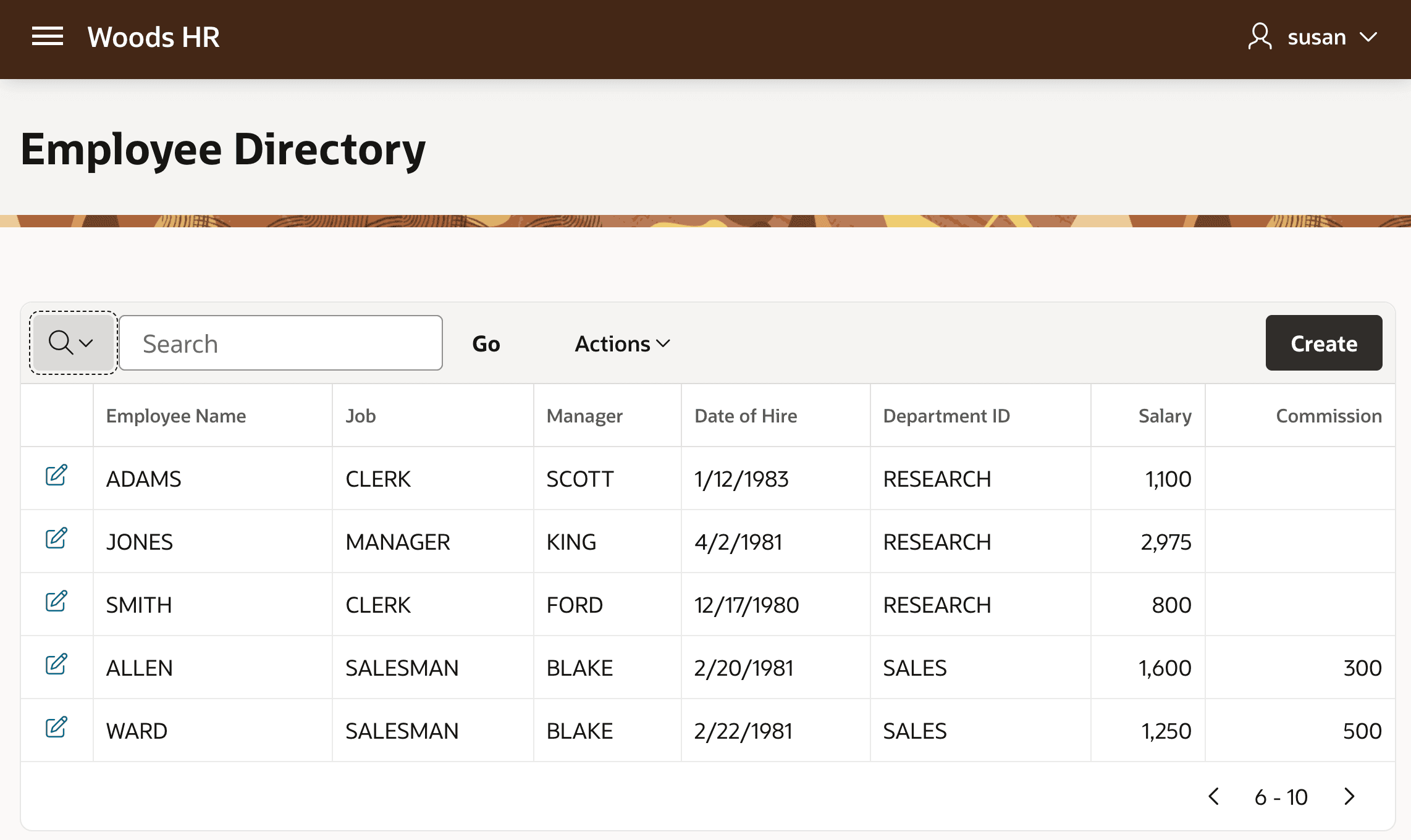 Employee Directory Page with an Interactive Report in Primary Language Employee Directory Page with an Interactive Report in Primary Language
