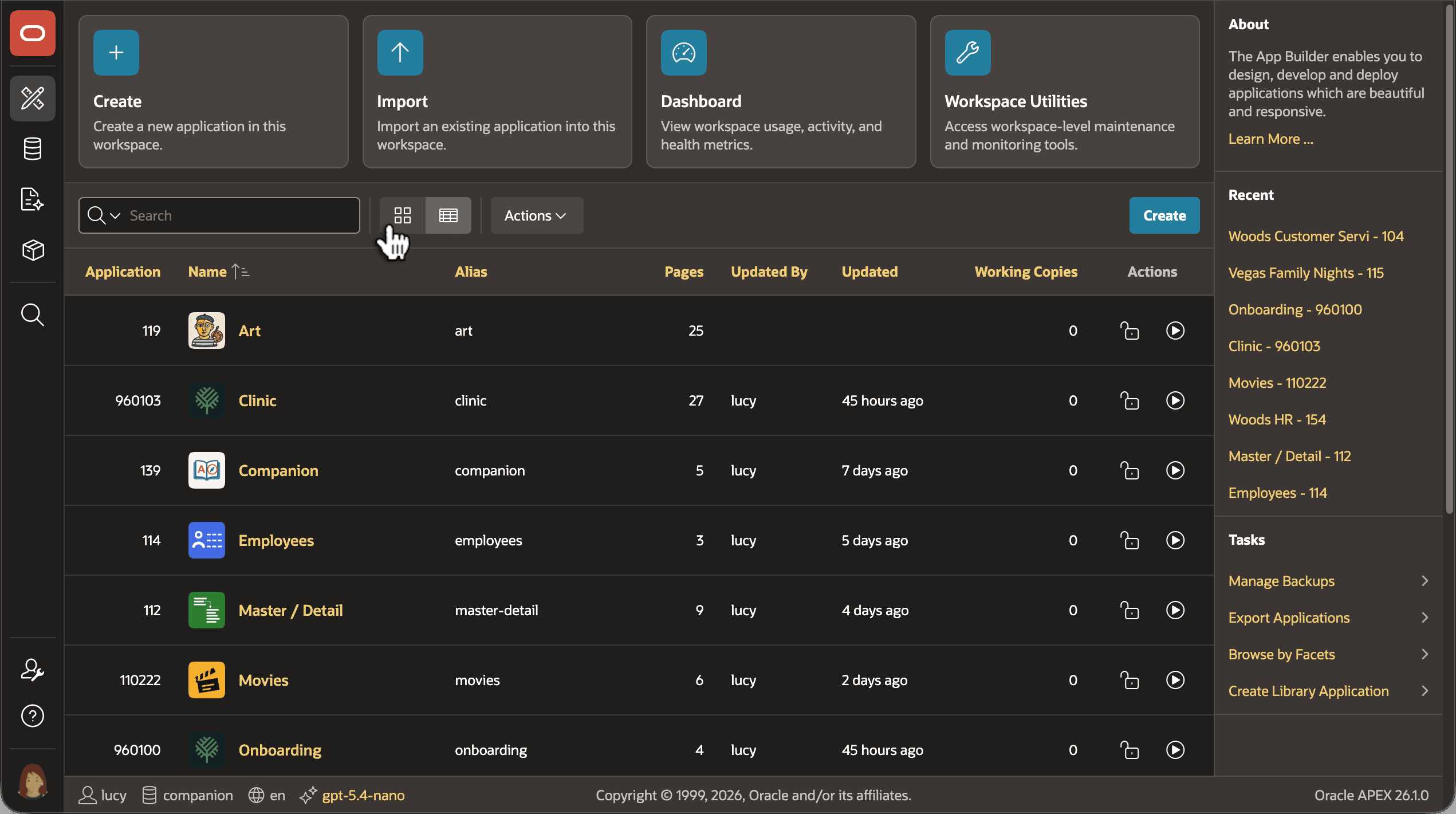 App Builder's Home Page Lists All the Applications in Your Workspace App Builder's Home Page Lists All the Applications in Your Workspace