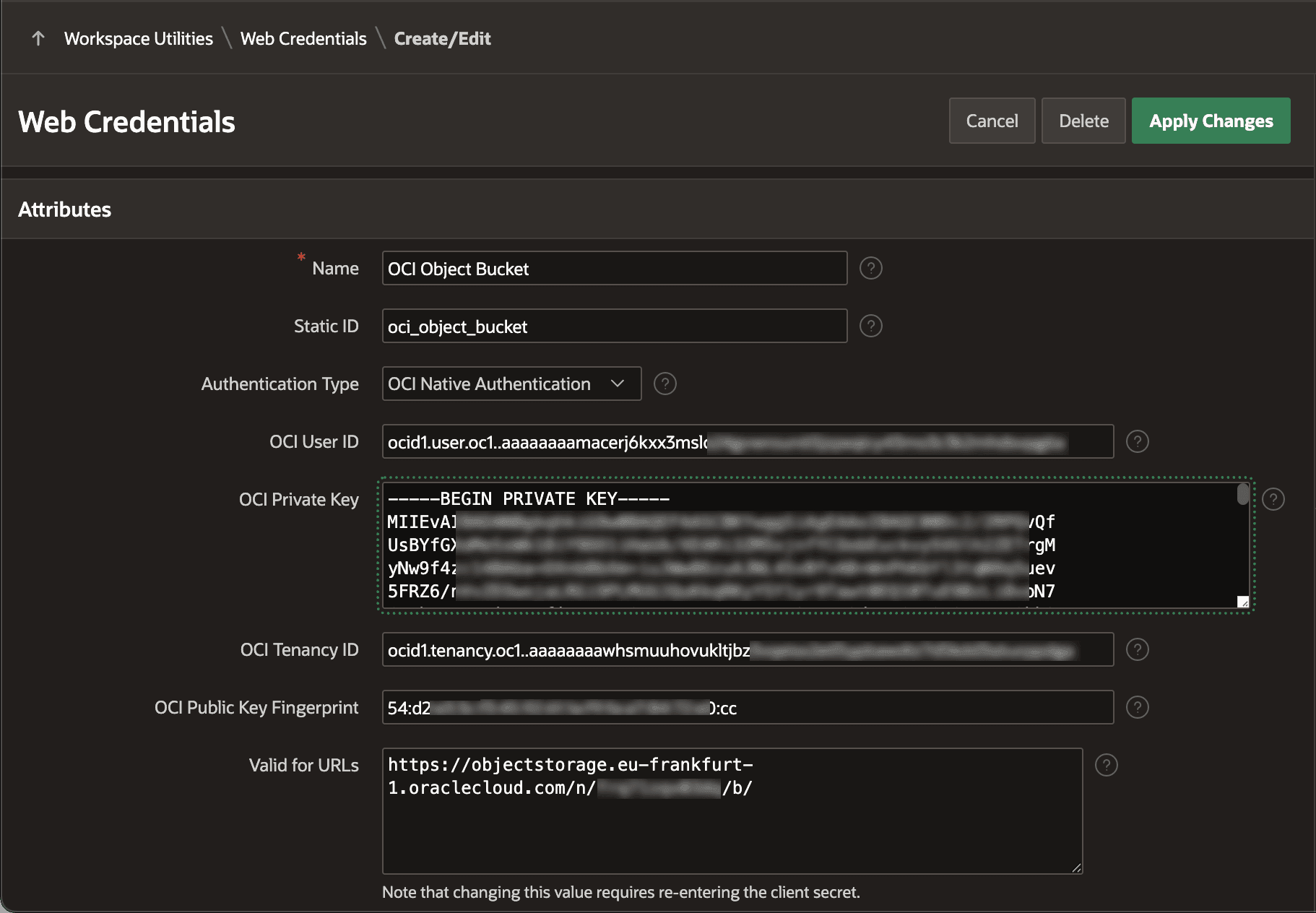 Defining OCI Native Authentication Web Credential
