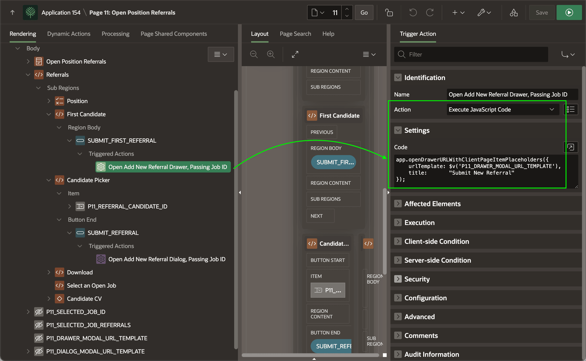 Opening Modal Drawer Passing Dynamic Values in URL Template