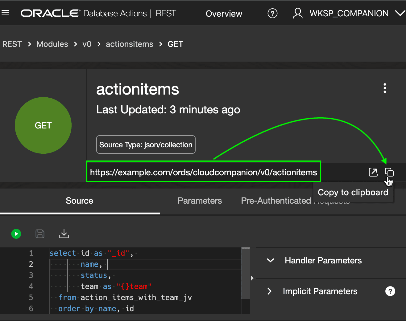 Defining a Collection Query GET Handler for /v0/actionitems Template Defining a Collection Query GET Handler for /v0/actionitems Template