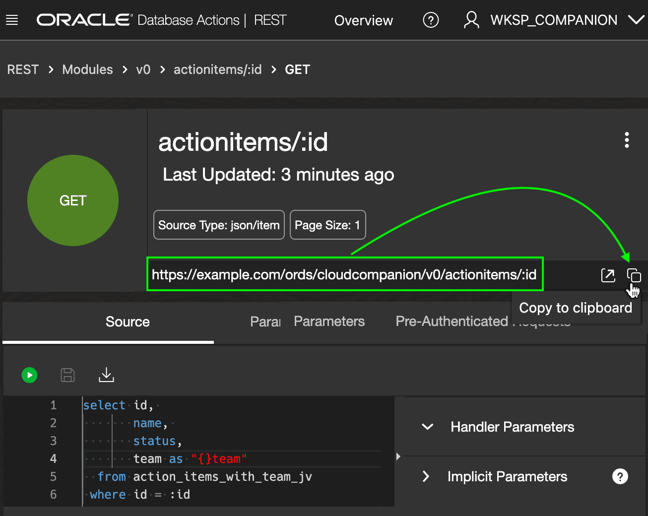 Defining an Collection Item GET Handler for /v0/actionitems/:id Template