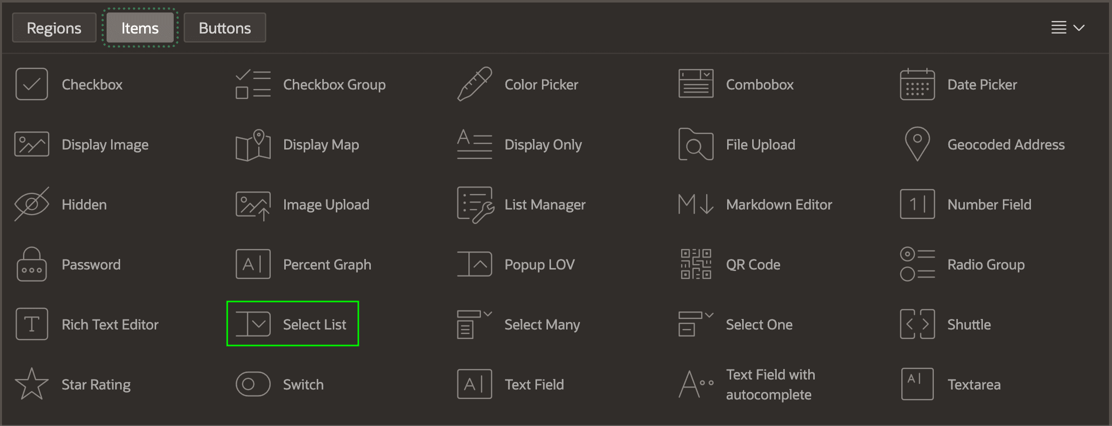 Page Items Palette in Page Designer Page Items Palette in Page Designer