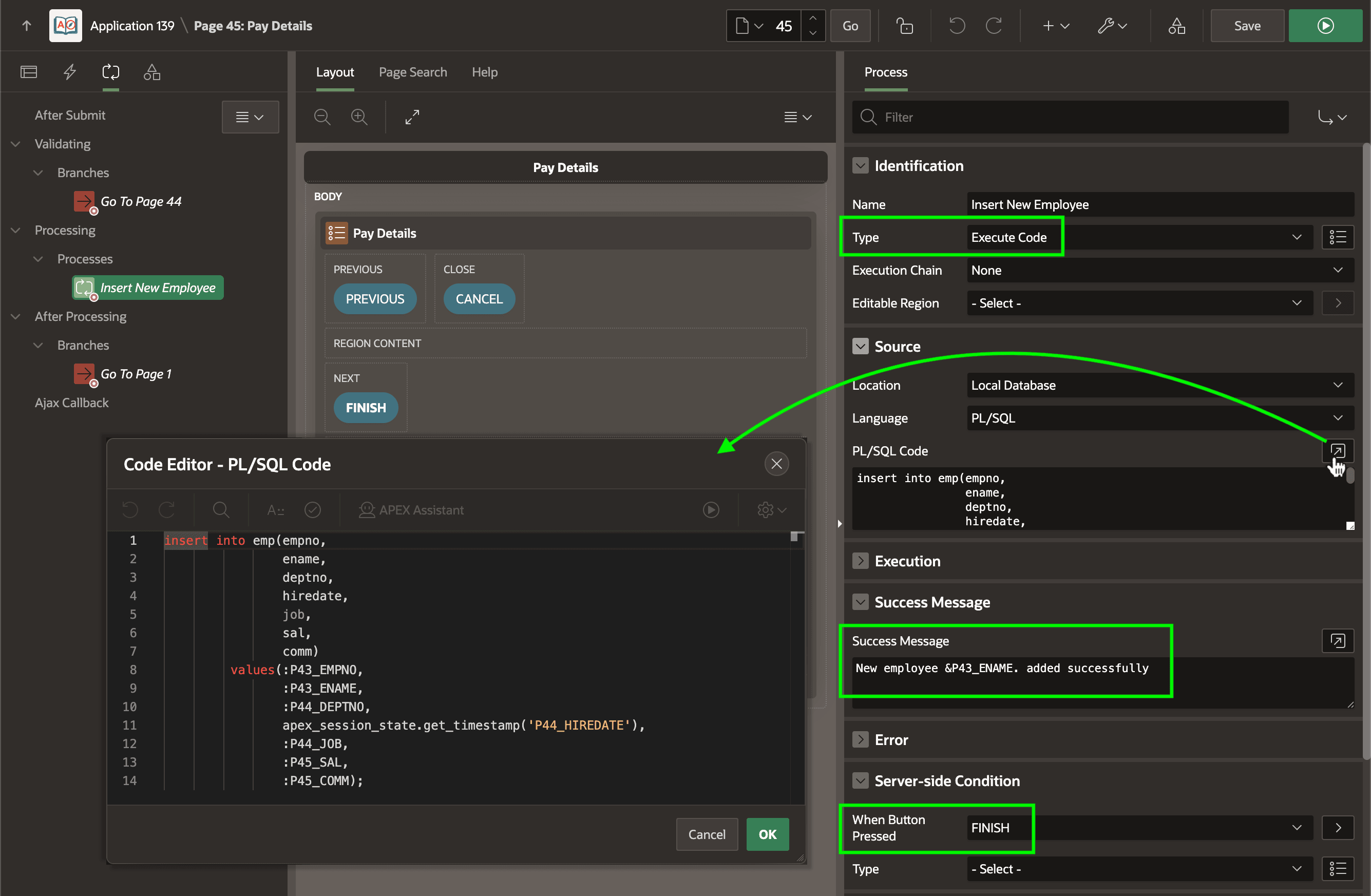 Execute Code Page Process to Insert New Employee
