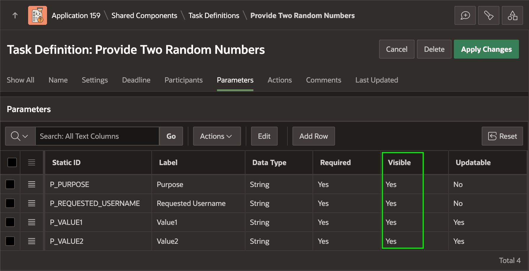 Disable Visible Flag to Hide a Parameter from the Task Details Page Disable Visible Flag to Hide a Parameter from the Task Details Page