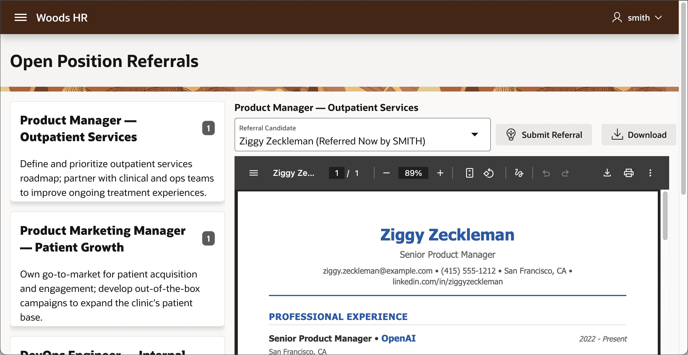 Previewing Newly Uploaded Job Referral Candidate's CV Previewing Newly Uploaded Job Referral Candidate's CV