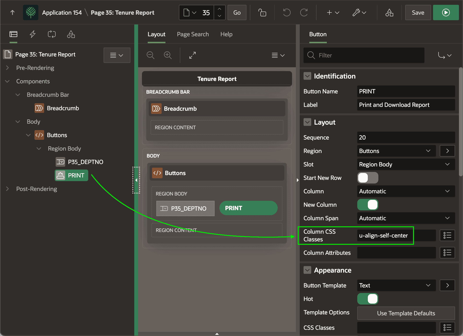Using CSS Class to Vertically Center Button with Page Items in the Same Row Using CSS Class to Vertically Center Button with Page Items in the Same Row