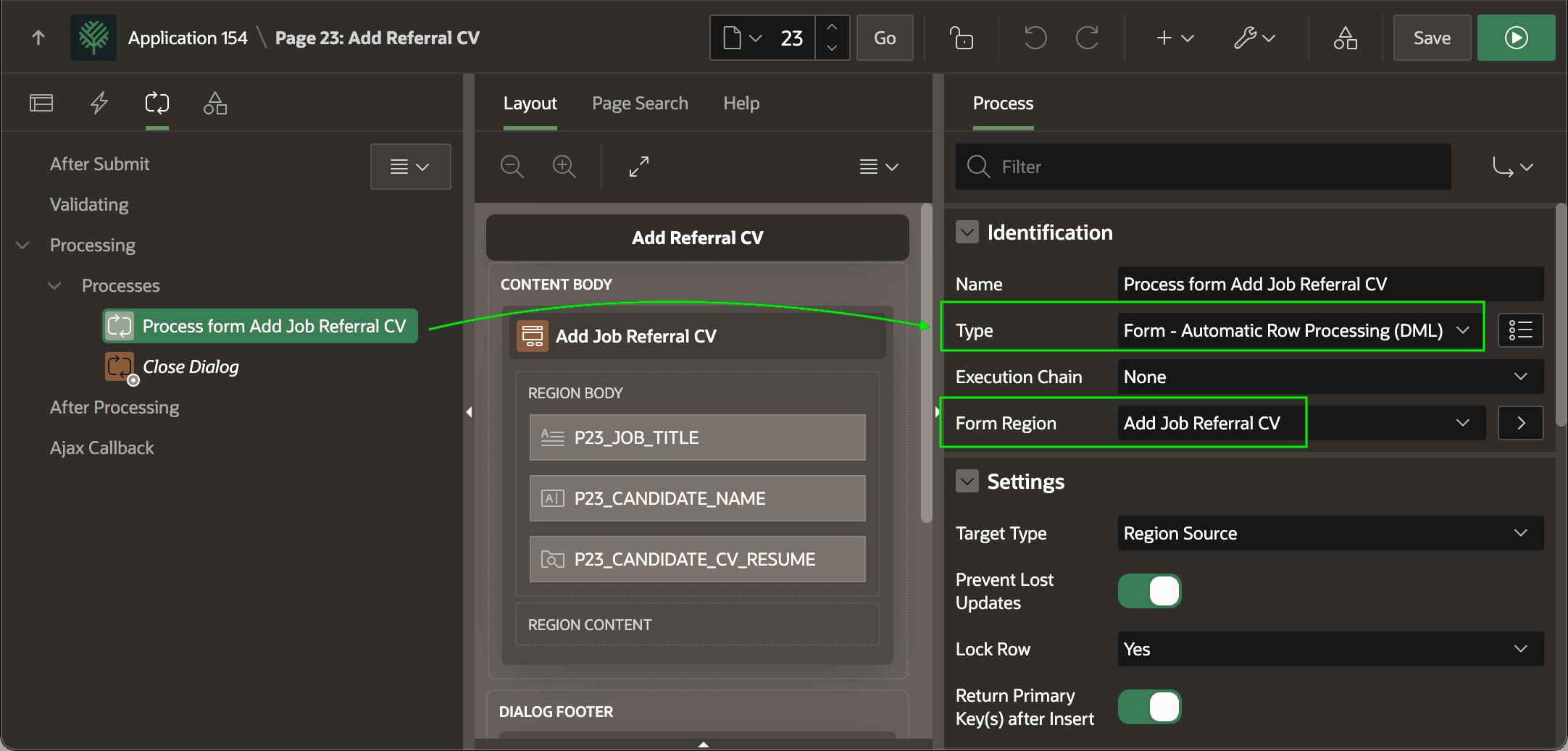Ensure Automatic DML Page Process Targets the Form