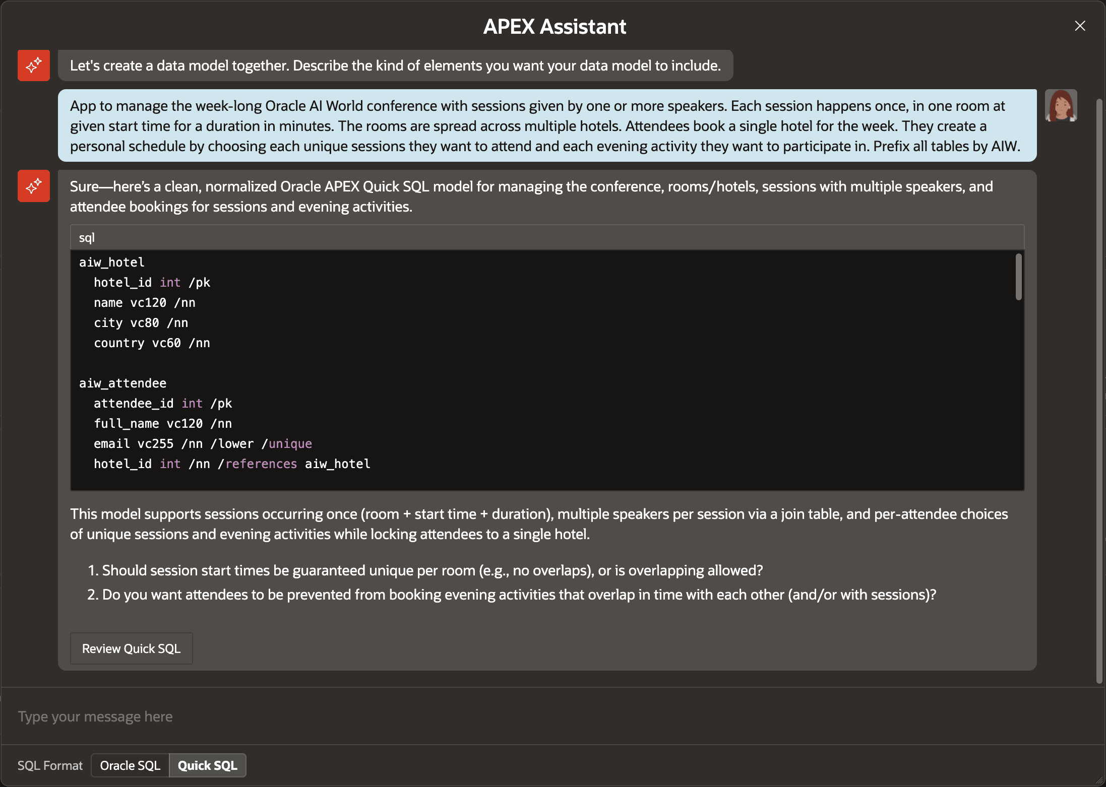 Explaining the Data Model to APEX Assistant