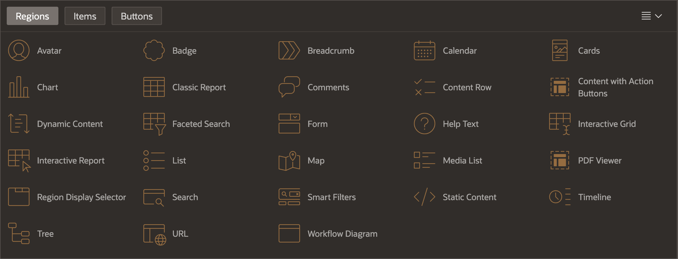 Region Palette in Page Designer Region Palette in Page Designer