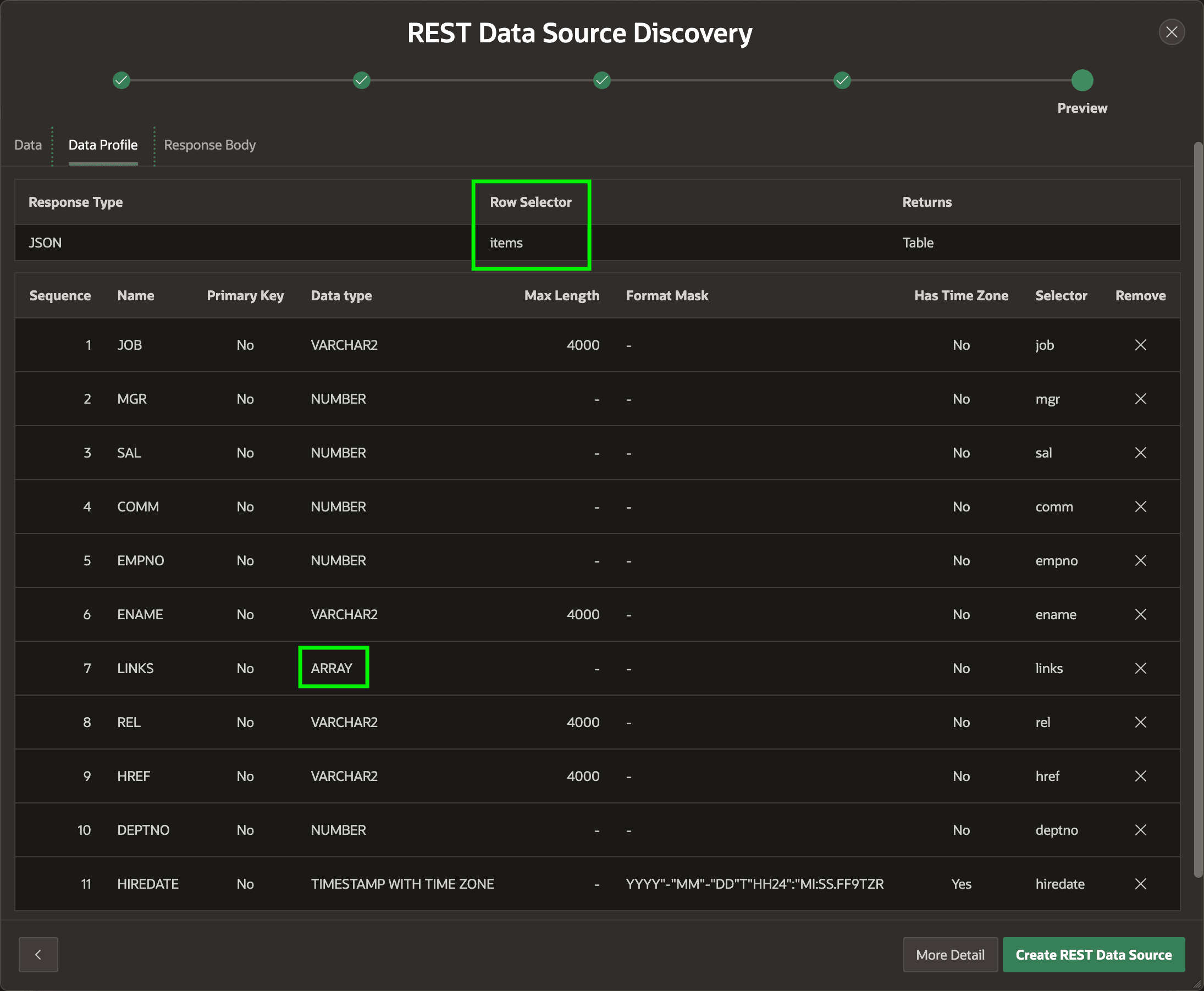 Data Profile Columns Discovered Automatically by the Wizard Data Profile Columns Discovered Automatically by the Wizard