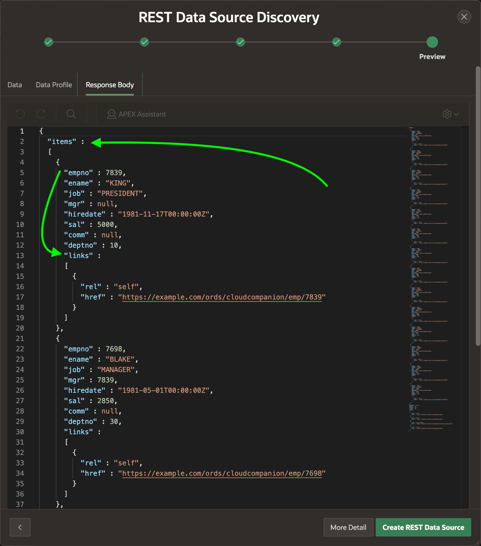 Inspecting REST API Response: items Array and Nested links Array Inspecting REST API Response: items Array and Nested links Array
