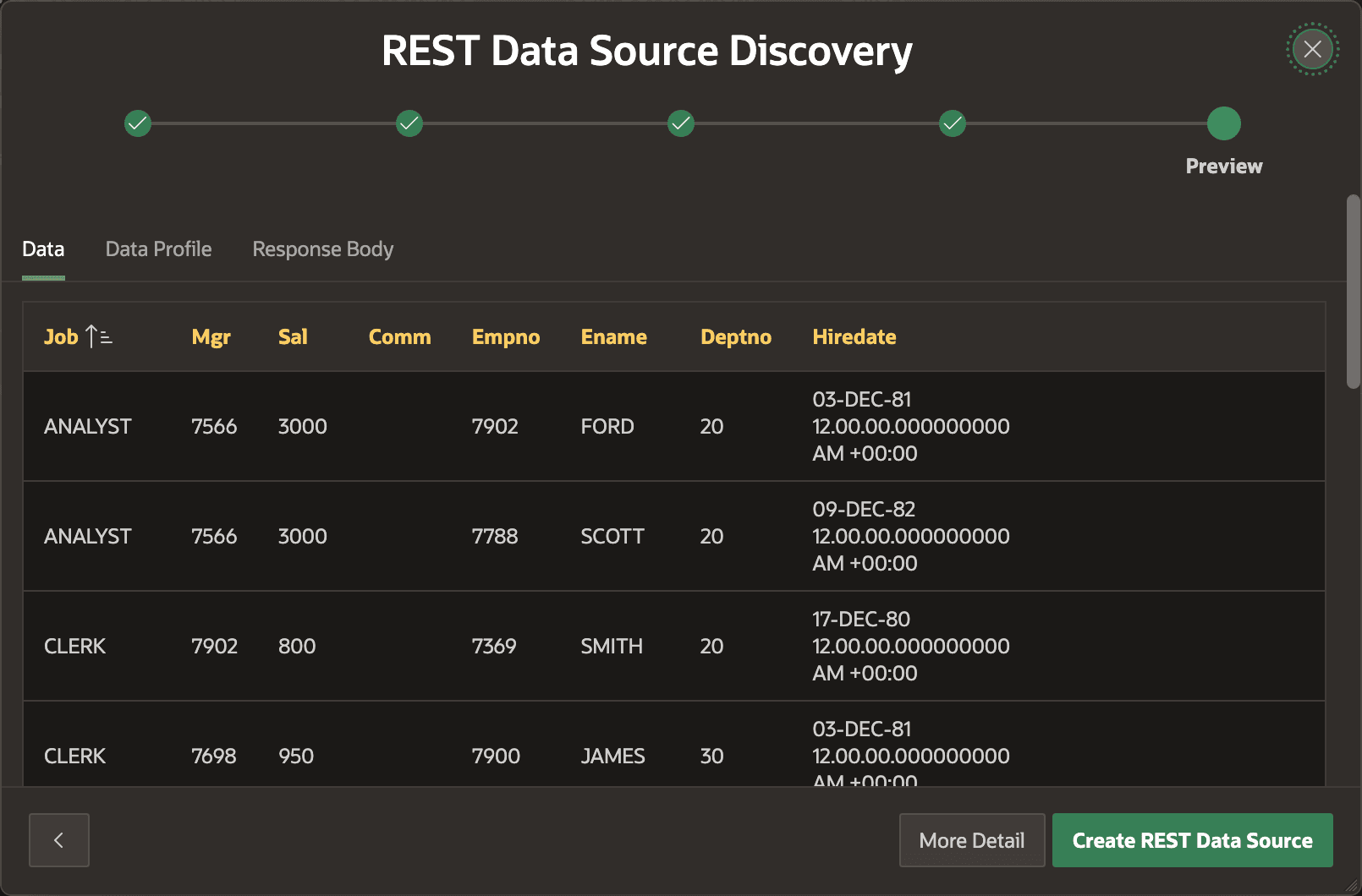 Preview of Data Rows Returned from REST Data Source Preview of Data Rows Returned from REST Data Source
