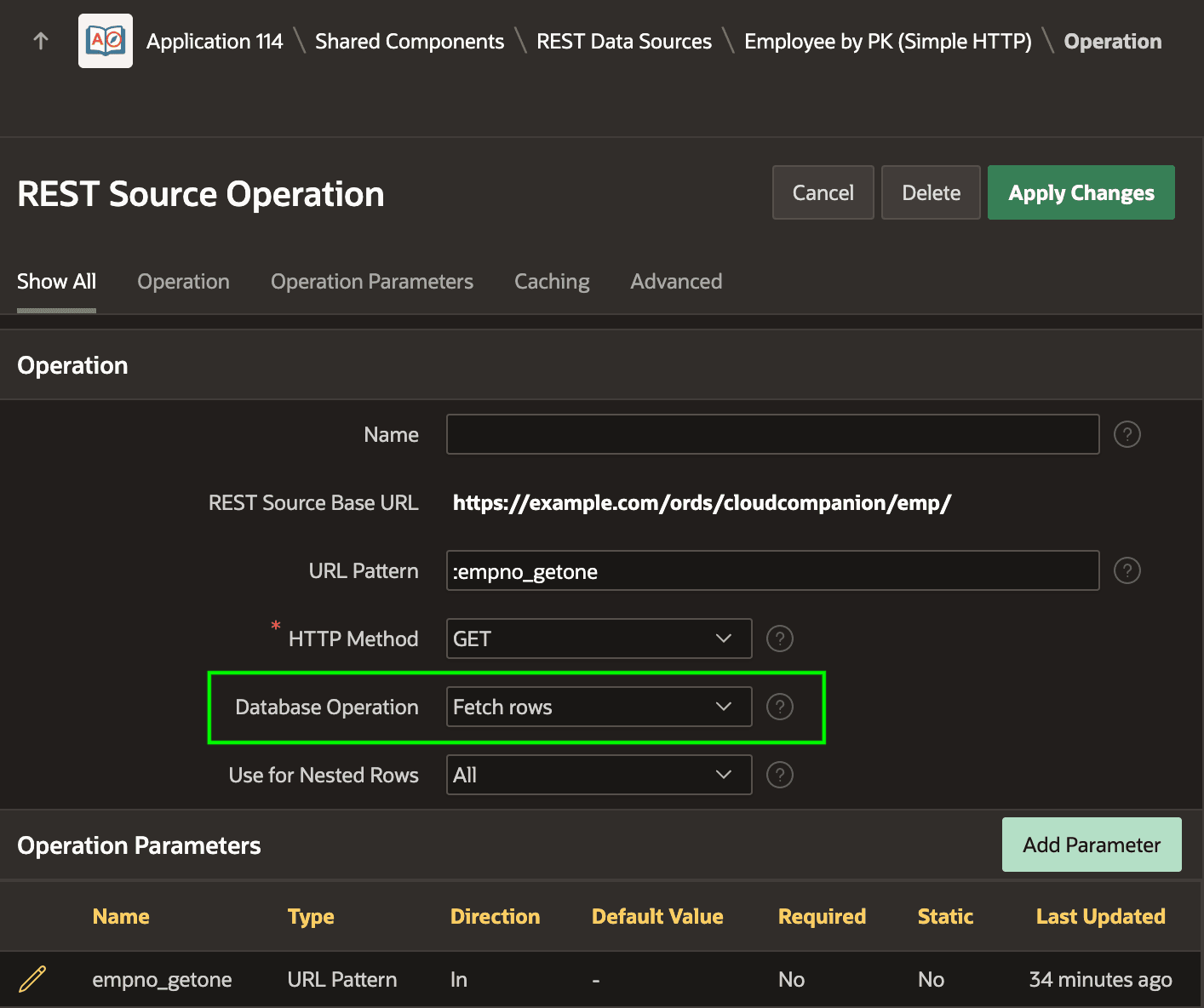 Fetch Rows GET Operation to Retrieve One Employee by PK