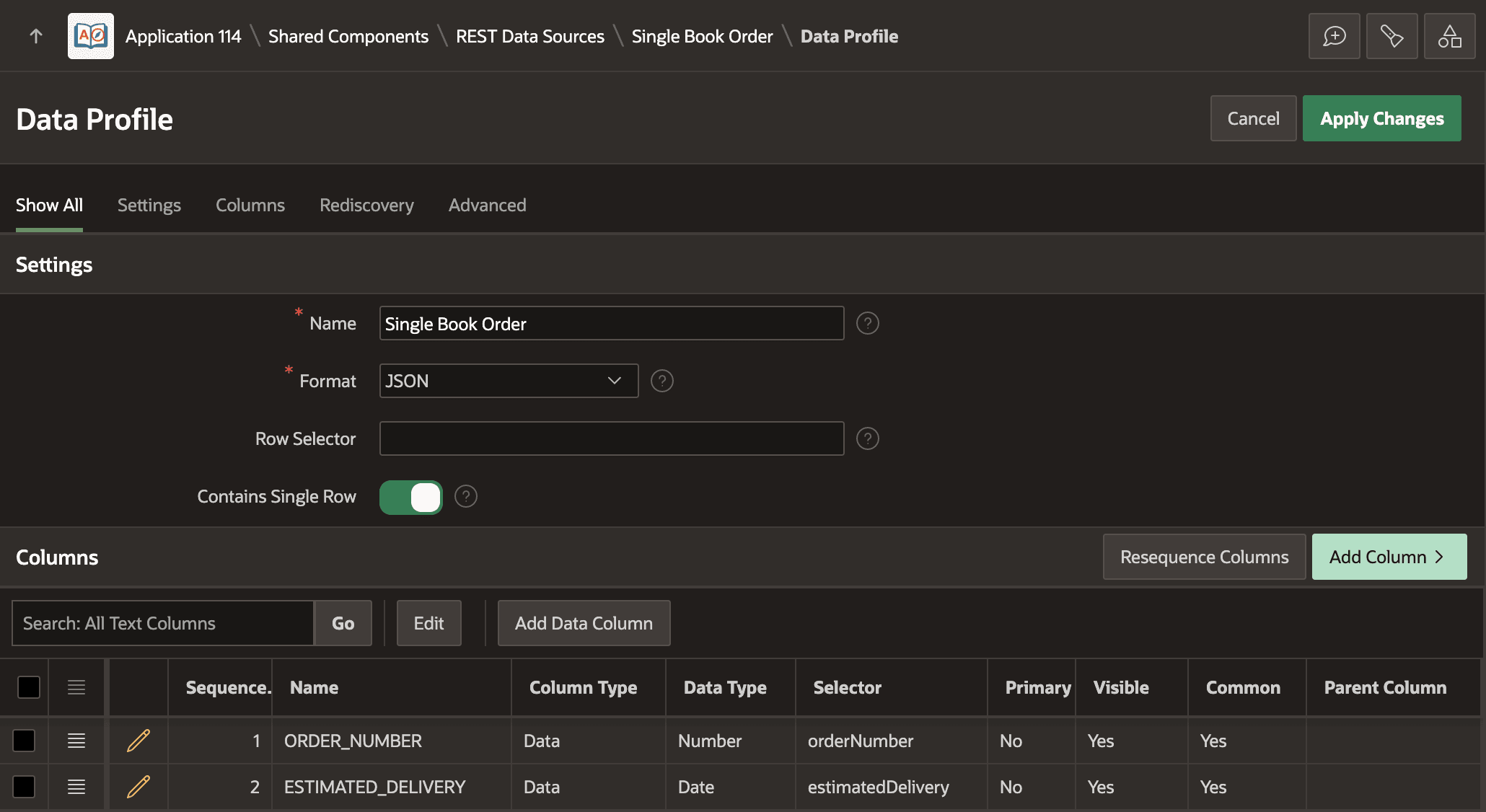 Data Profile for Single Book Create REST API Response Payload