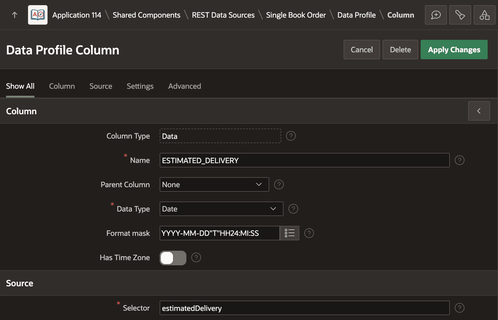 Data Profile Column Configuration for Estimated Delivery Date