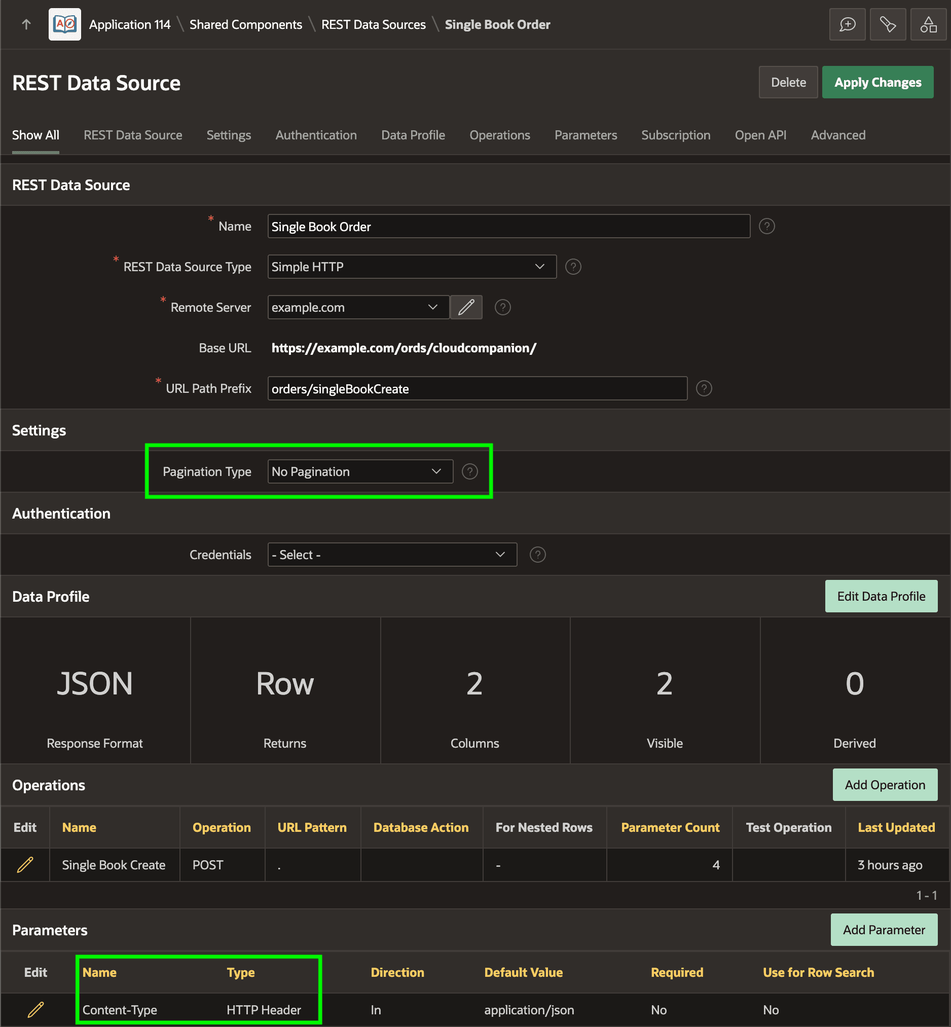 Resulting REST Data Source for Simple Book Order