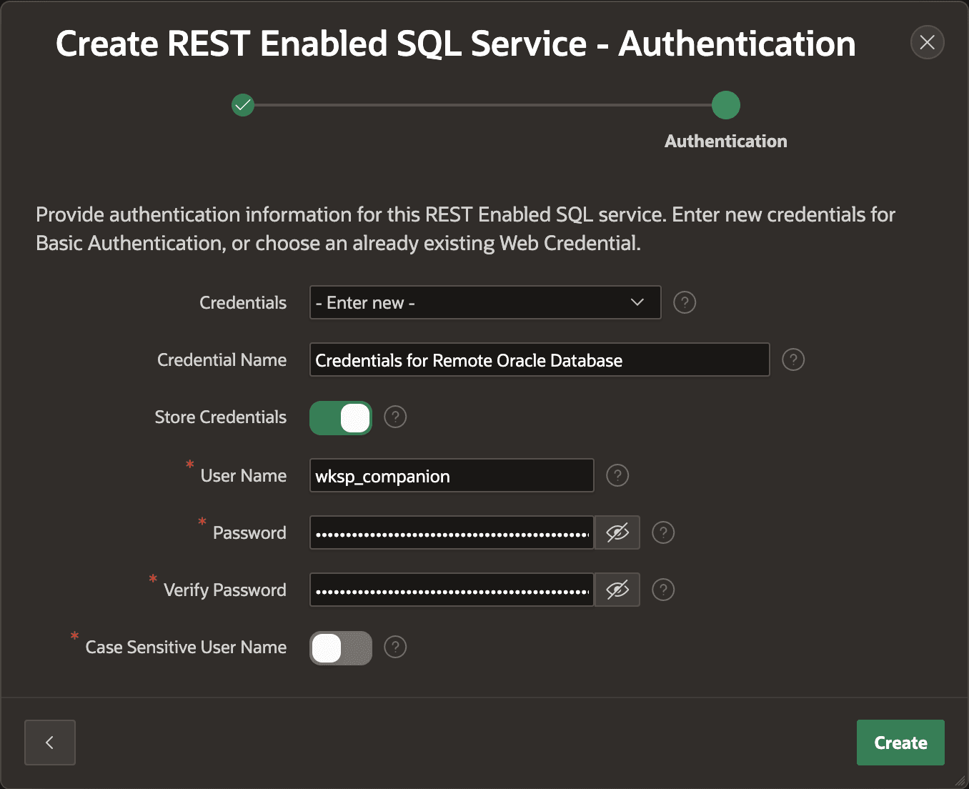 Providing Credentials for REST-Enabled SQL Service