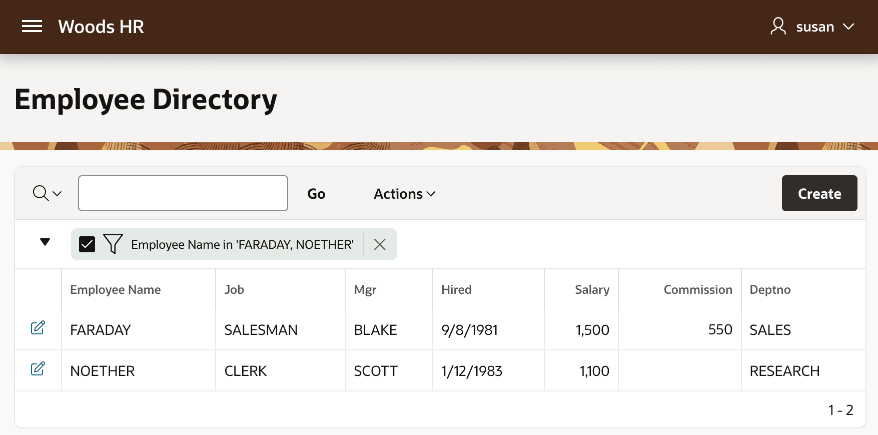 Loaded Employees as HR Rep Susan in Employee Directory
