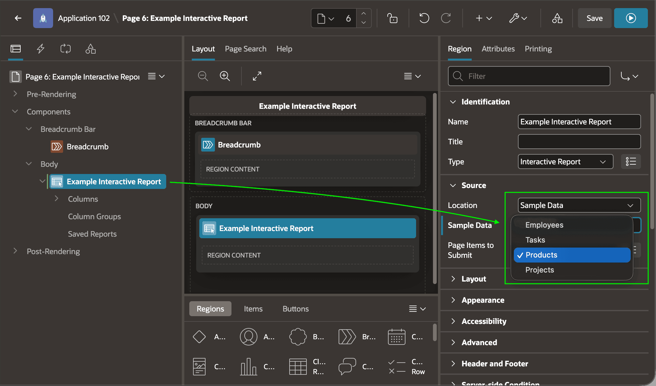 Changing the Type of Sample Data in Page Designer
