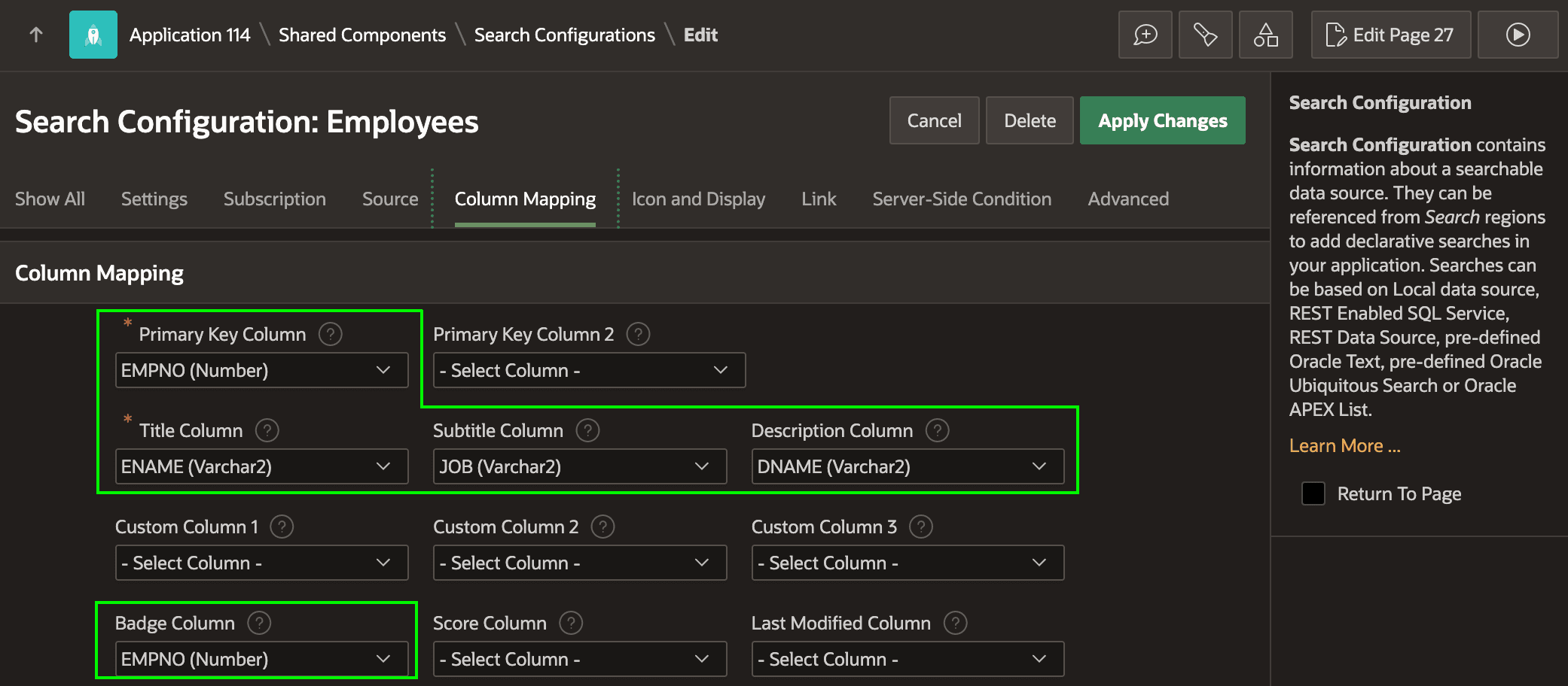 Mapping Search Configuration Columns to Standard Slots Mapping Search Configuration Columns to Standard Slots