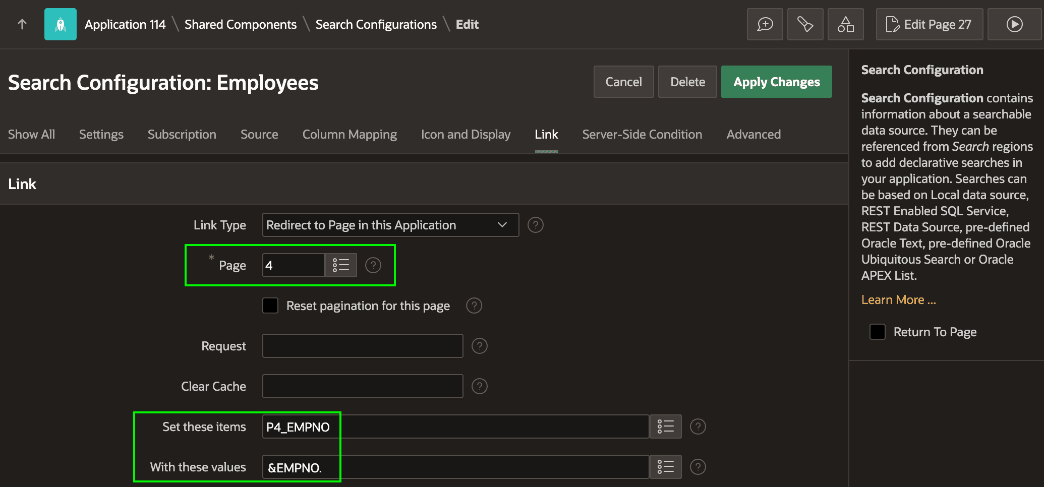 Defining a Search Configuration's Link Target Page Defining a Search Configuration's Link Target Page